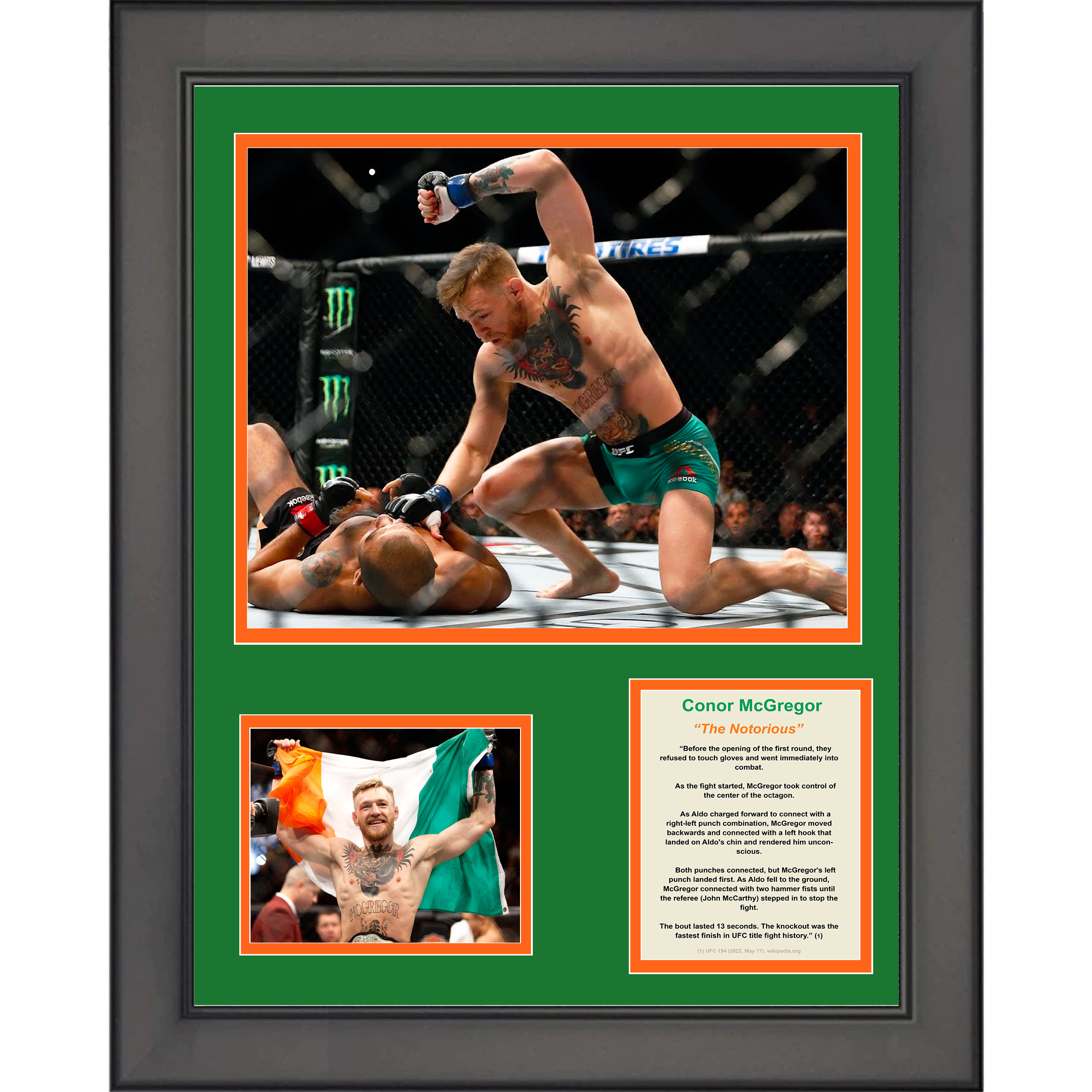 Framed Conor McGregor 13 Second KO Knockout UFC MMA 11"x14" Three Photo Collage