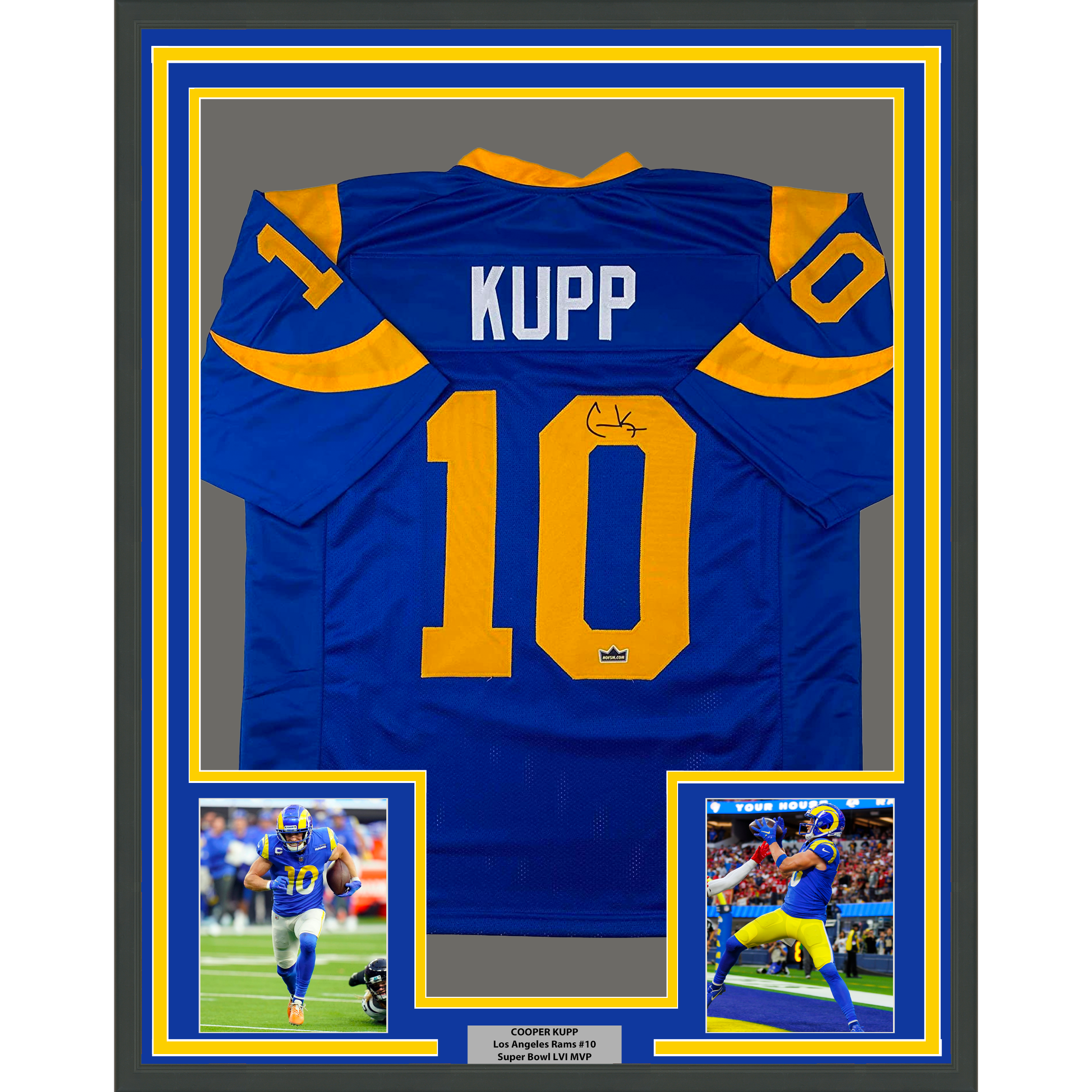 Framed Facsimile Autographed Cooper Kupp 35x39 Los Angeles LA Royal Blue Retro Reprint Laser Auto Football Jersey