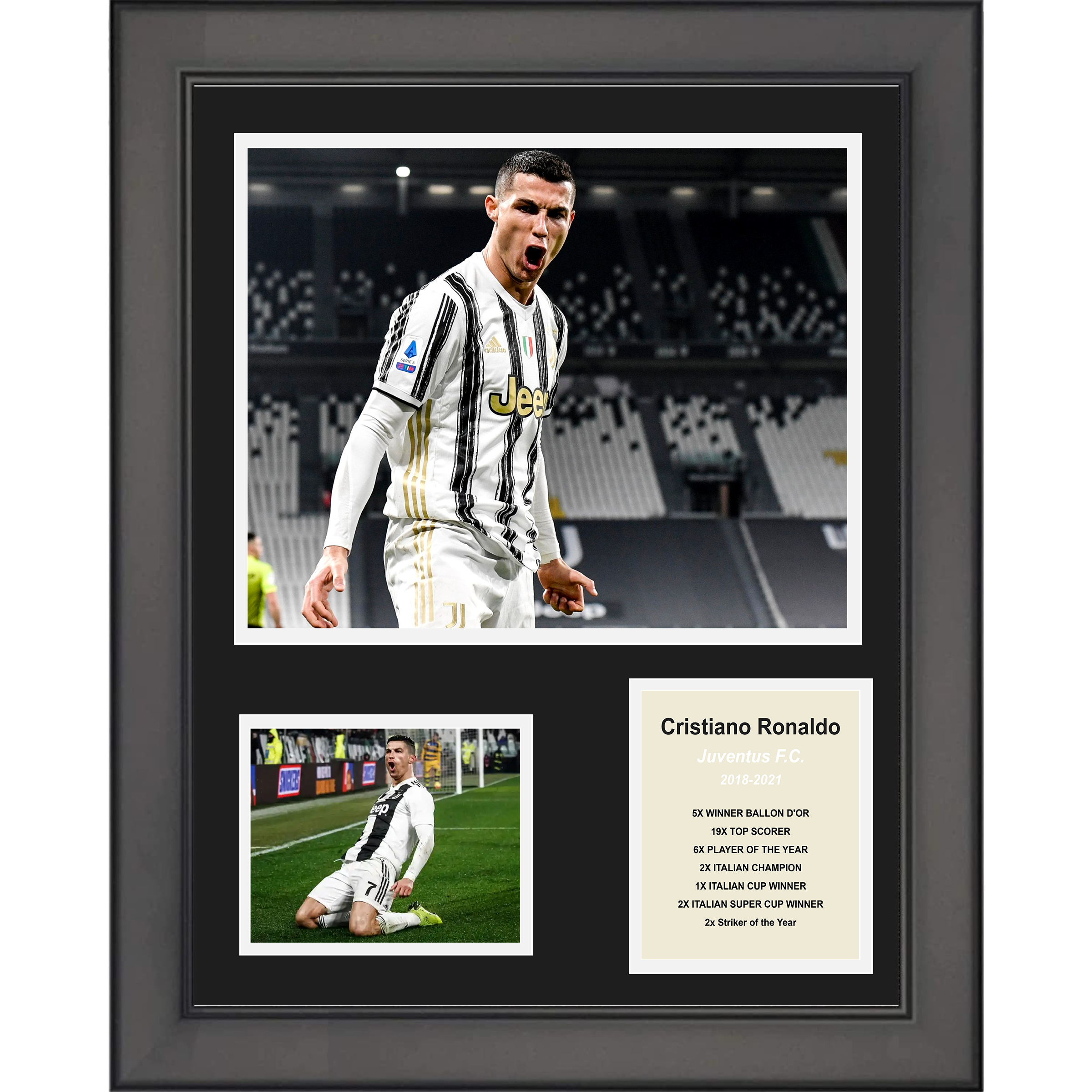 Framed Cristiano Ronaldo Juventus F.C. Soccer Futbol 11"x14" Three Photo Collage