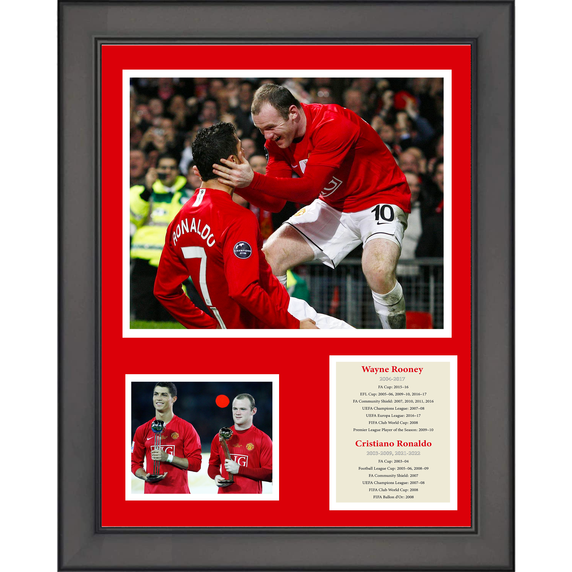 Framed Cristiano Ronaldo & Wayne Rooney Manchester United Soccer Futbol 11"x14" Three Photo Collage