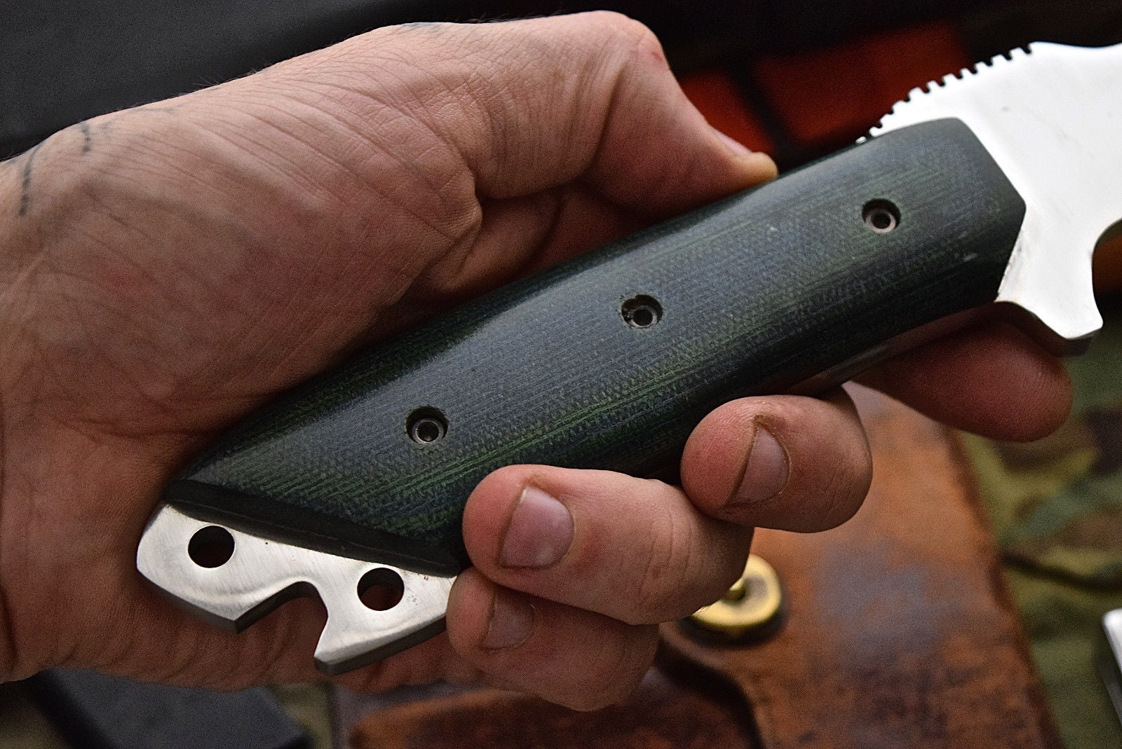 Combat Bushcraft Survival Camping Knife - Custom Handcrafted D2 Mirror Polished Steel Blade, Micarta G10 Handle, 13.5" Overall Length | Leather Sheath | KBS Knives