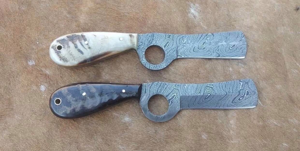 Ranchmaster Ball Cutter Knife – Damascus Steel & Sheep Horn
