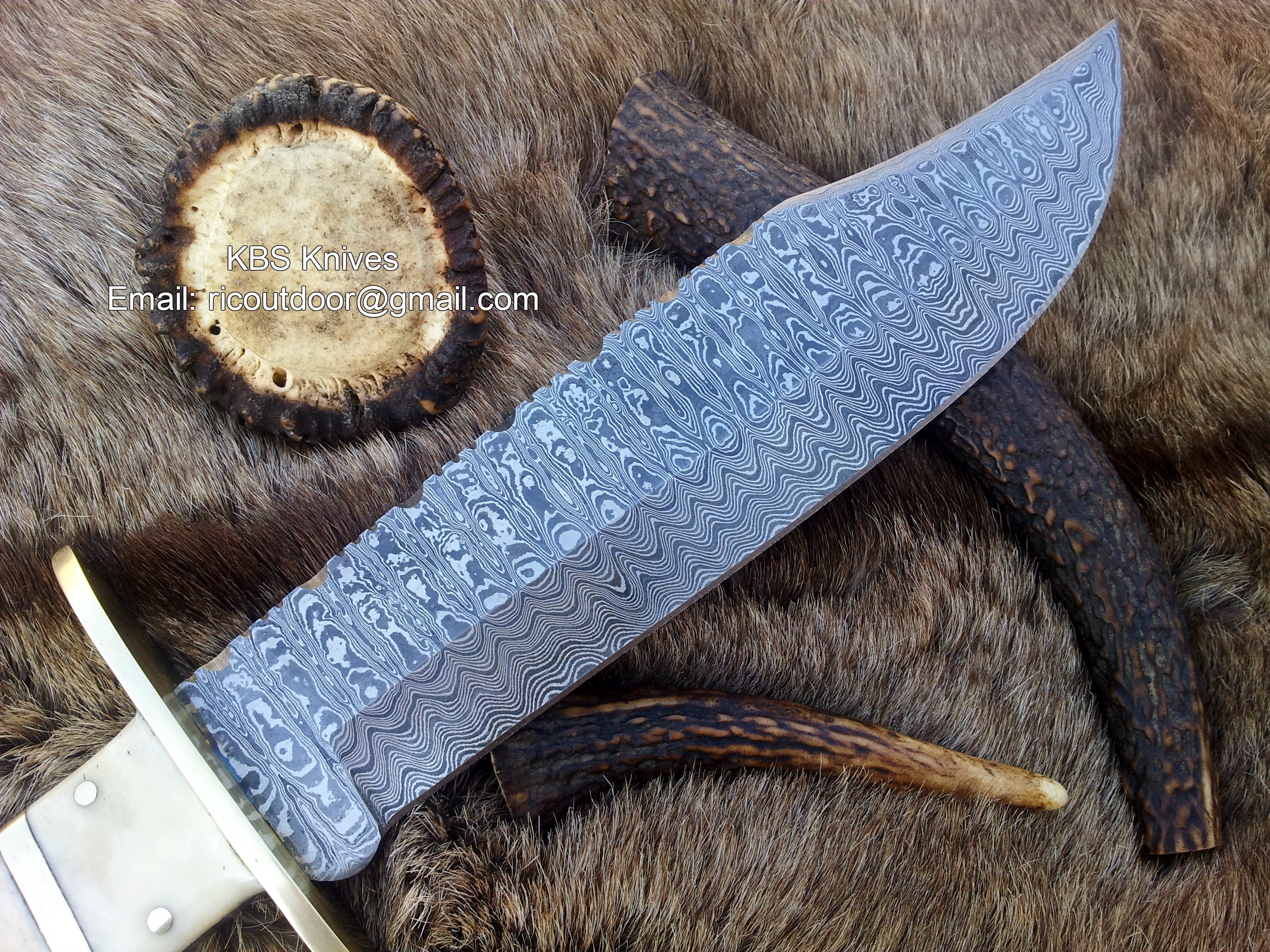 Vintage Western USA W49 Bowie Knife - Custom Handcrafted Full Tang Damascus Steel Blade, Bone Handle with Brass Spacers, 15" Overall Length - Leather Sheath | KBS Knives