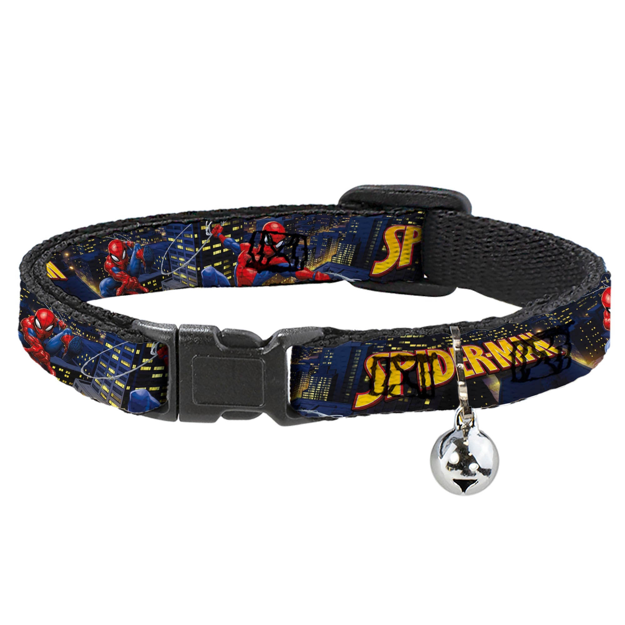 Breakaway Cat Collar with Bell - SPIDER-MAN Title Logo and Action Skyline Poses