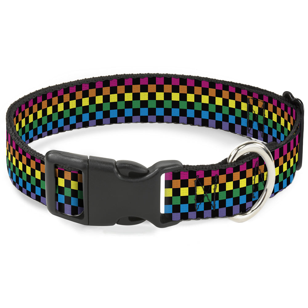 Plastic Clip Collar - Checker Black/Neon Rainbow