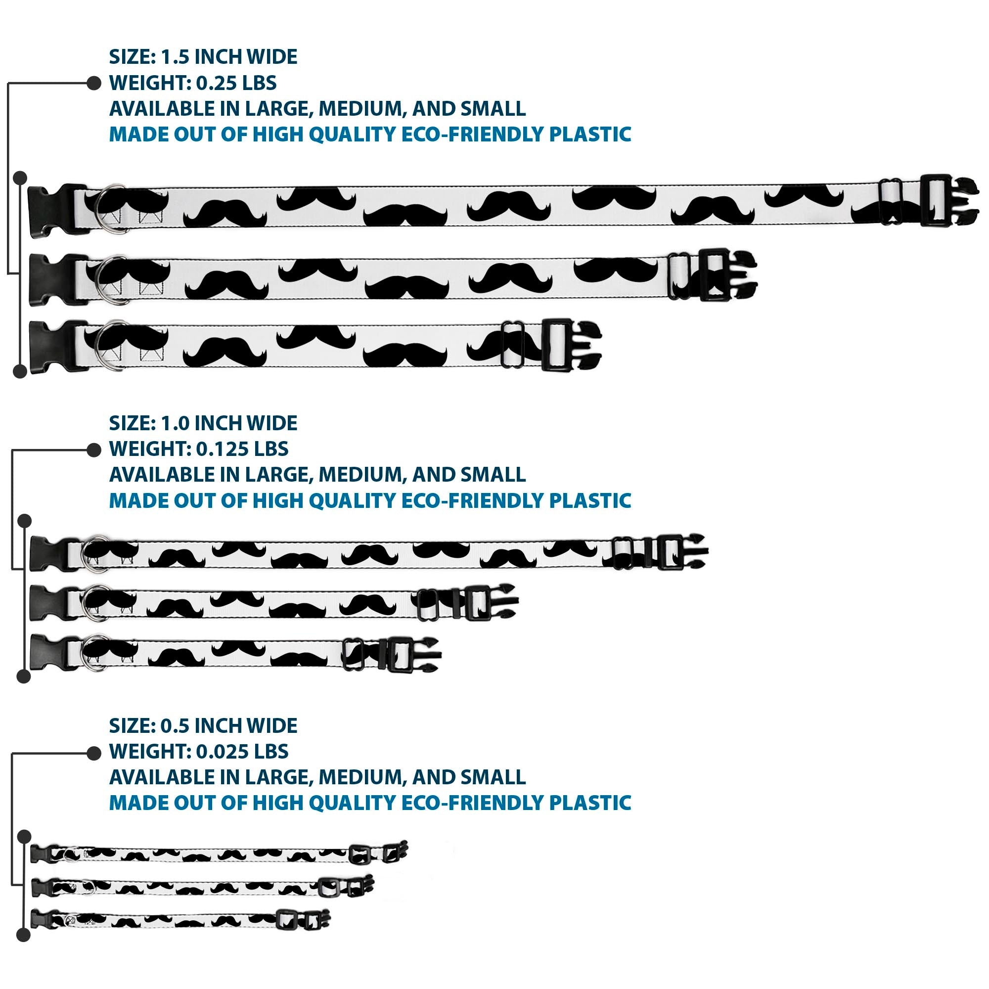 Plastic Clip Collar - Mustaches White/Black