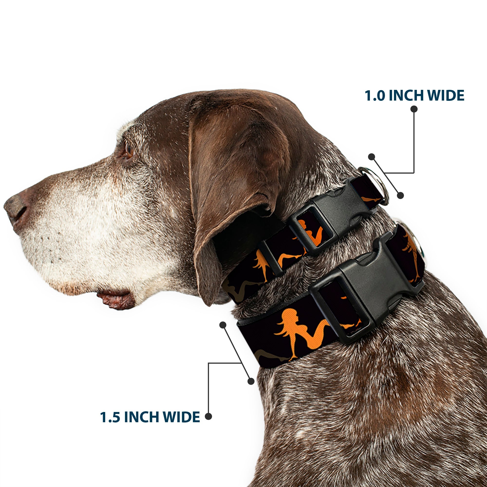 Plastic Clip Collar - Mud Flap Girl Repeat Black/Orange Fade