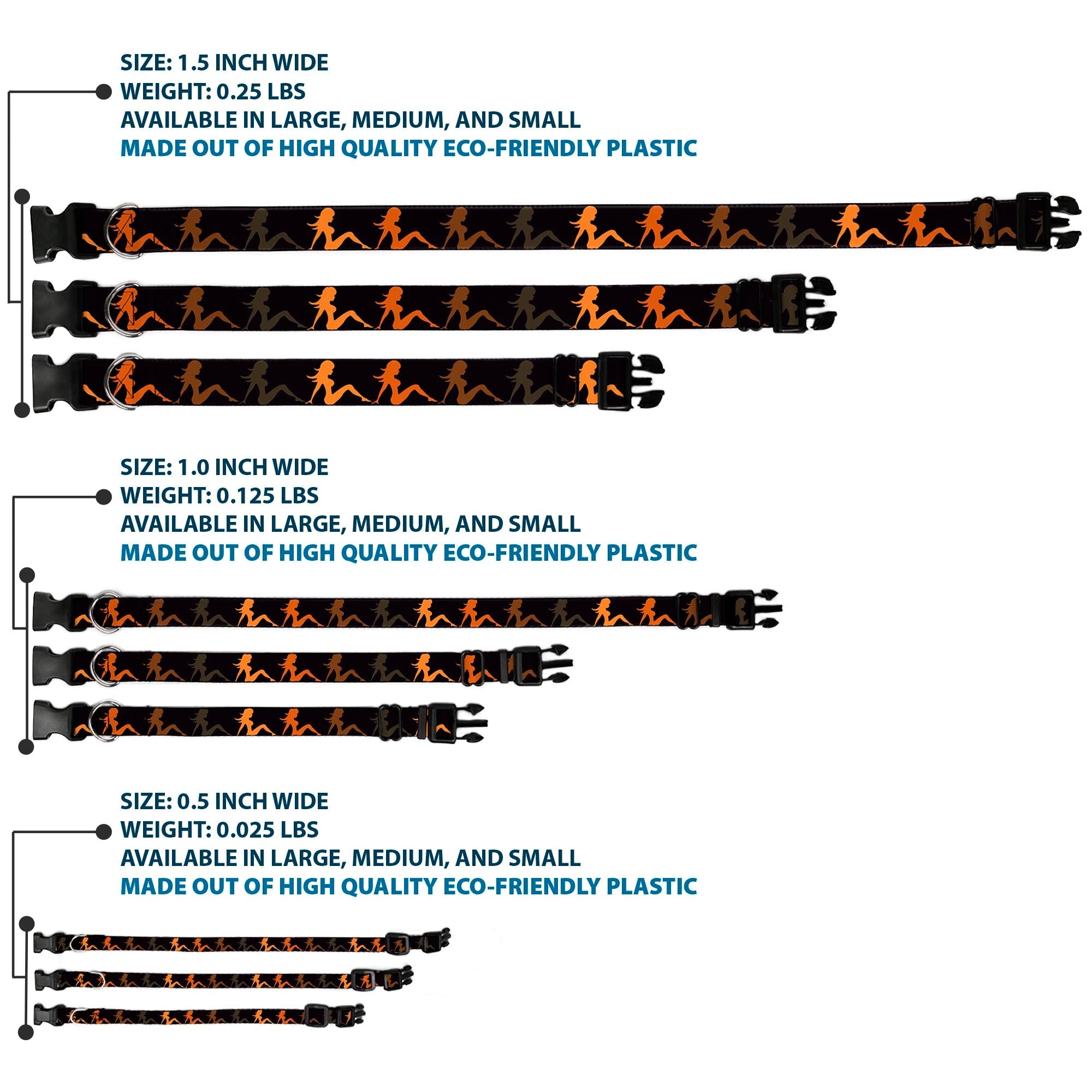 Plastic Clip Collar - Mud Flap Girl Repeat Black/Orange Fade