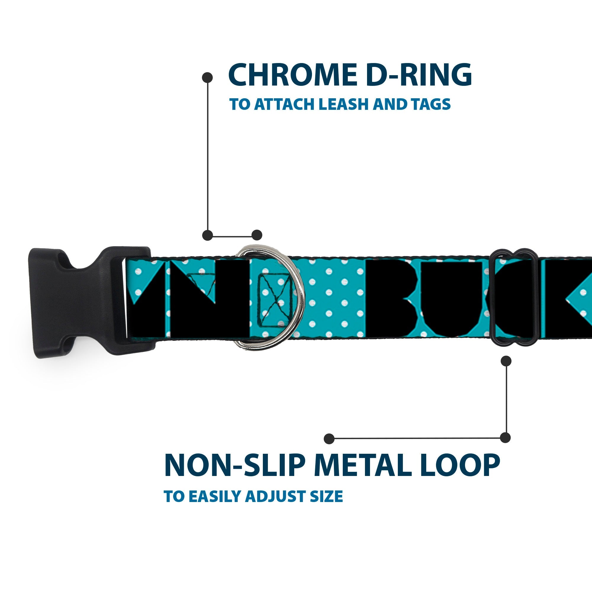 Plastic Clip Collar - BUCKLE-DOWN Shapes Dot Turquoise/White/Black