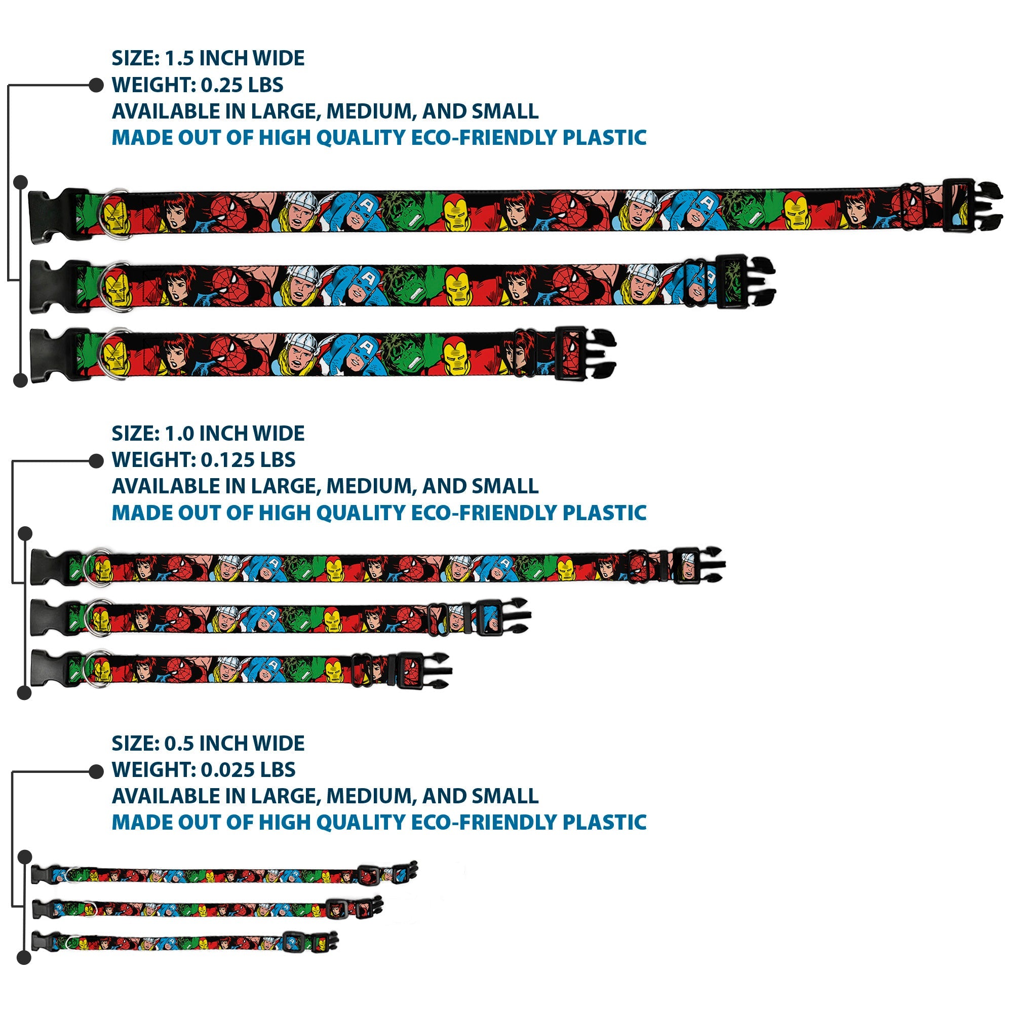 Plastic Clip Collar - 5-Marvel Characters Black