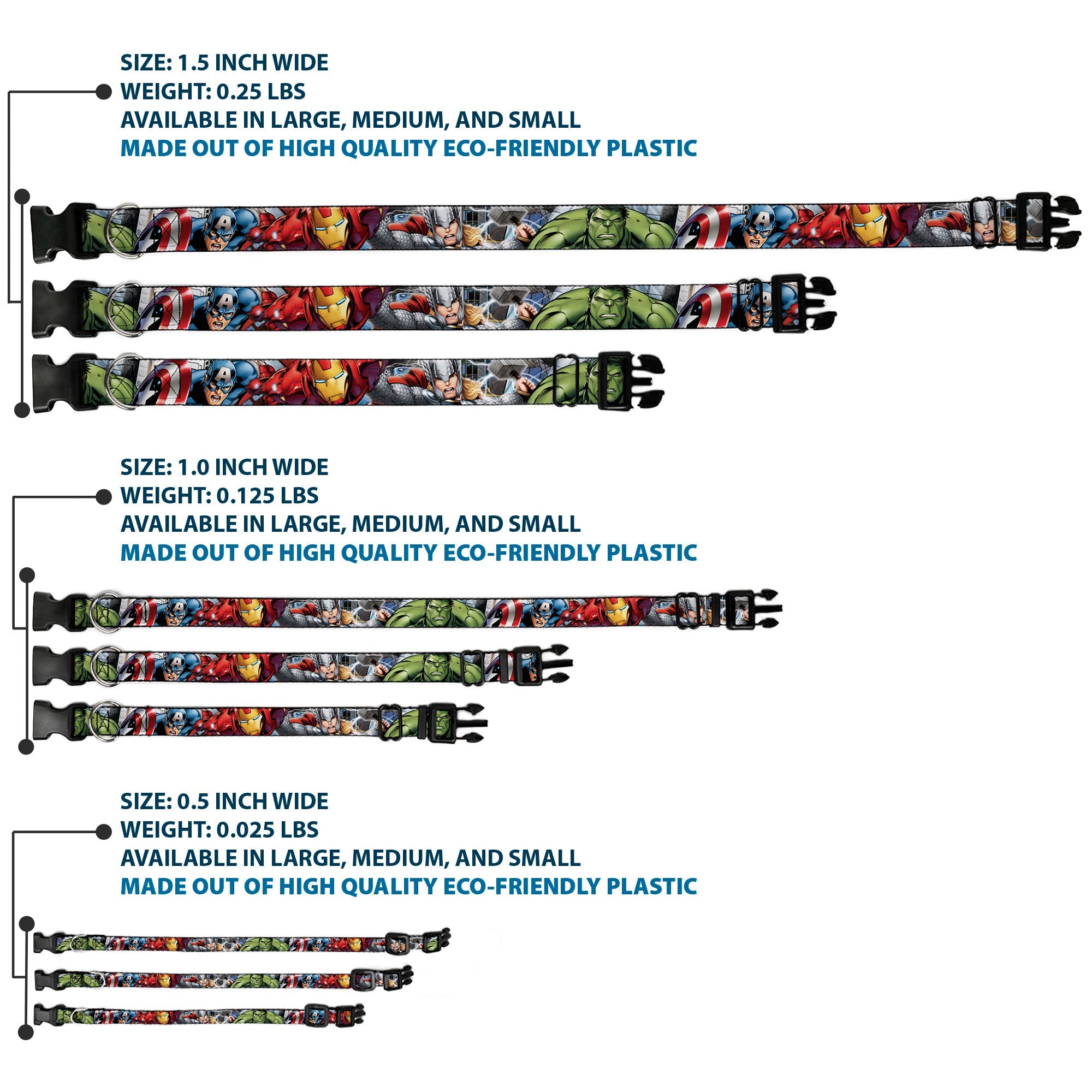 Plastic Clip Collar - Marvel Avengers 4-Superhero Poses CLOSE-UP