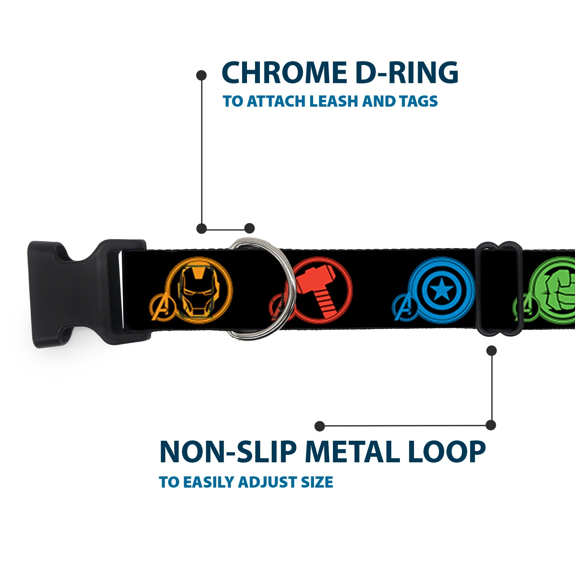 Plastic Clip Collar - Marvel Avengers Superhero Logos Black/Multi Color