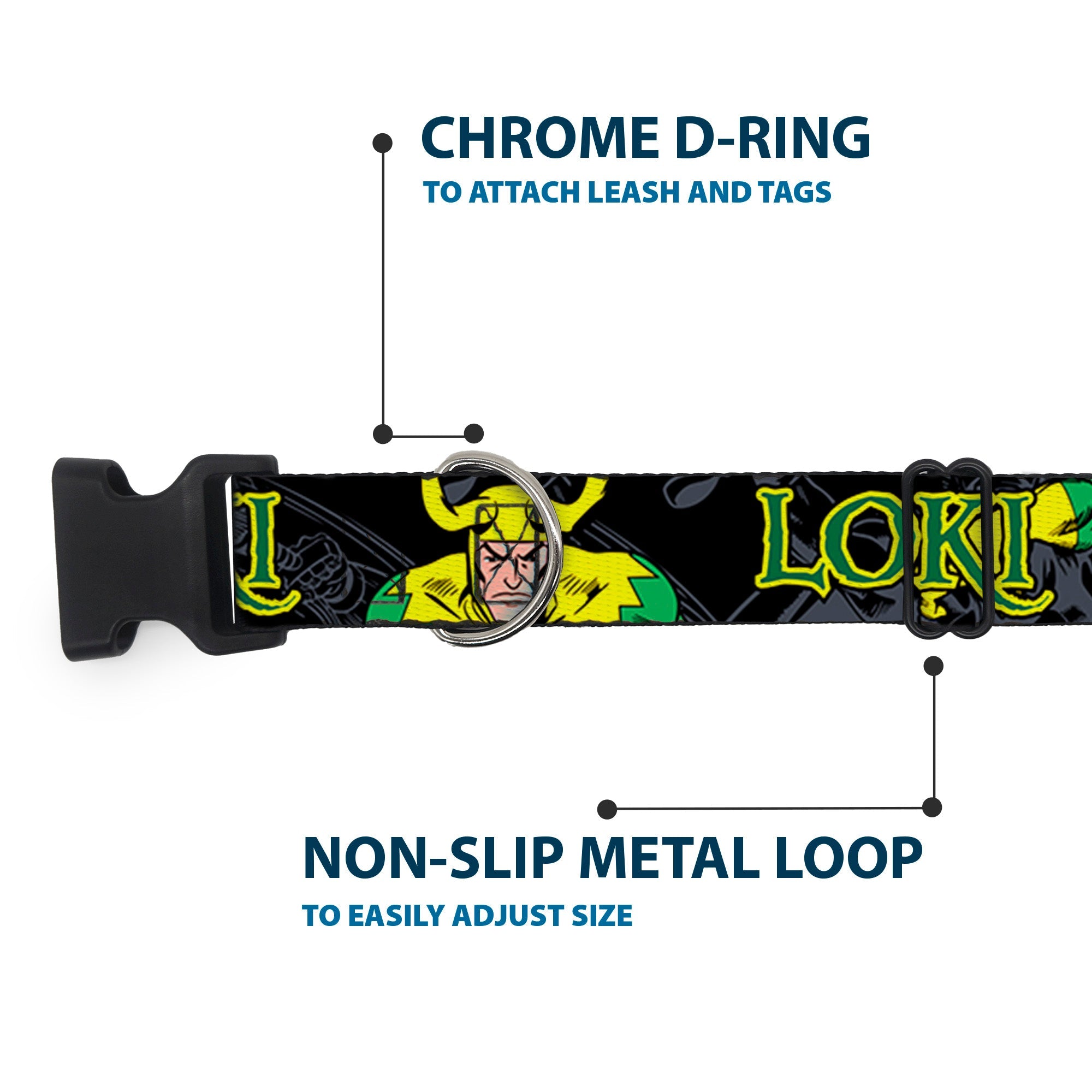 Plastic Clip Collar - LOKI in Action Black/Gray/Yellow/Green