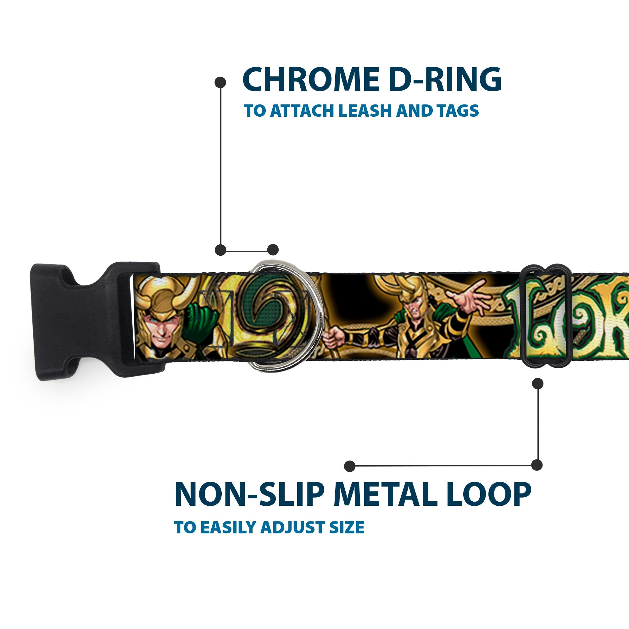 Plastic Clip Collar - LOKI Poses Black/Gold/Green