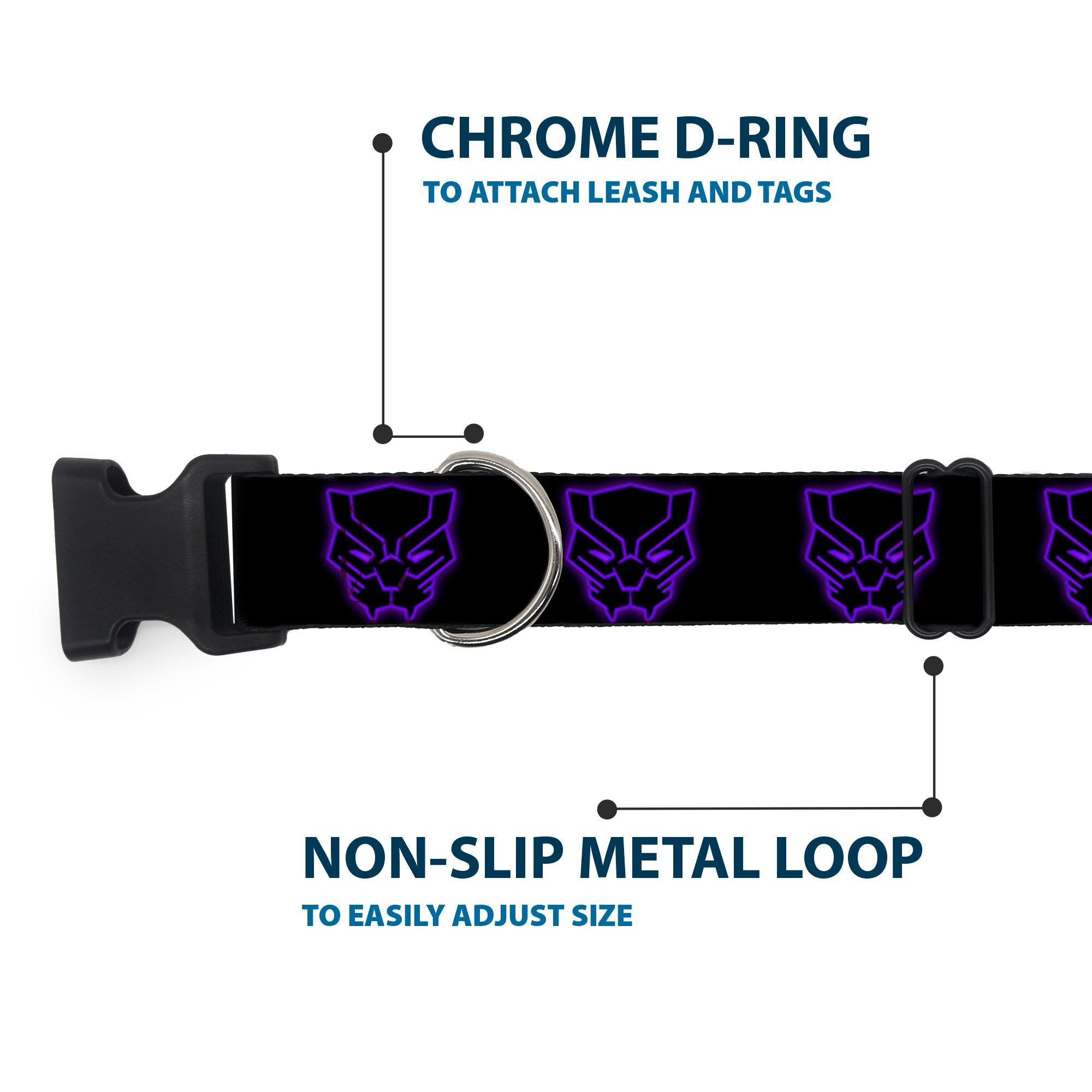 Plastic Clip Collar - Black Panther Avengers Icon Outline Black/Purple