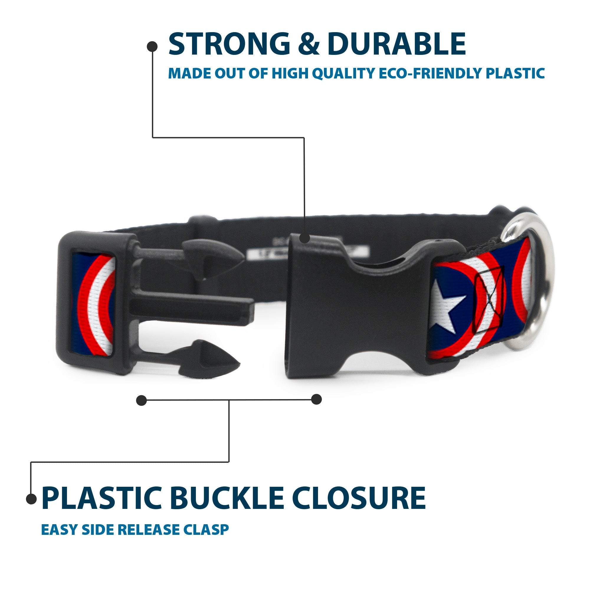 Plastic Clip Collar - Captain America Shield Repeat Navy
