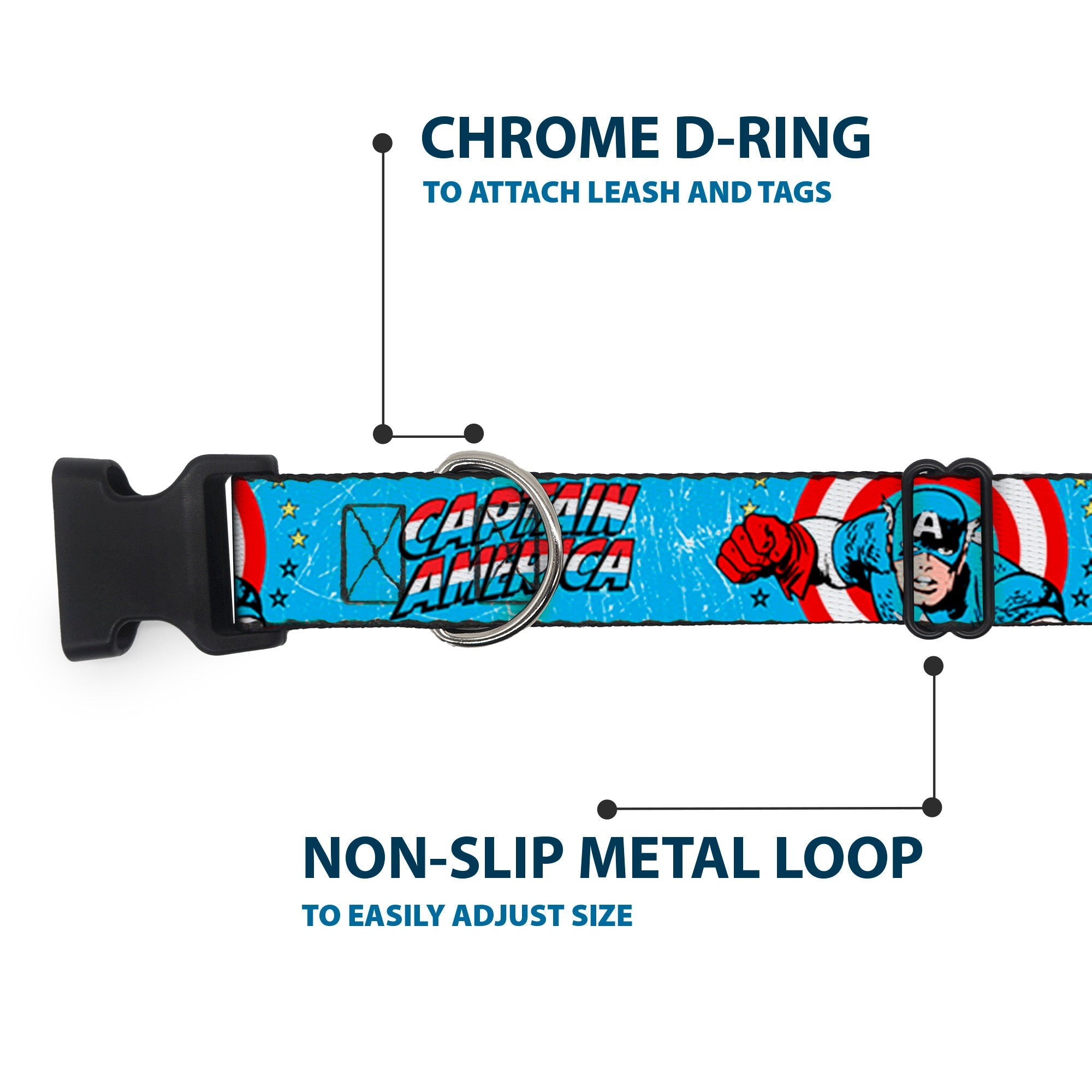 Plastic Clip Collar - CAPTAIN AMERICA w/Action Pose Weathered Blue