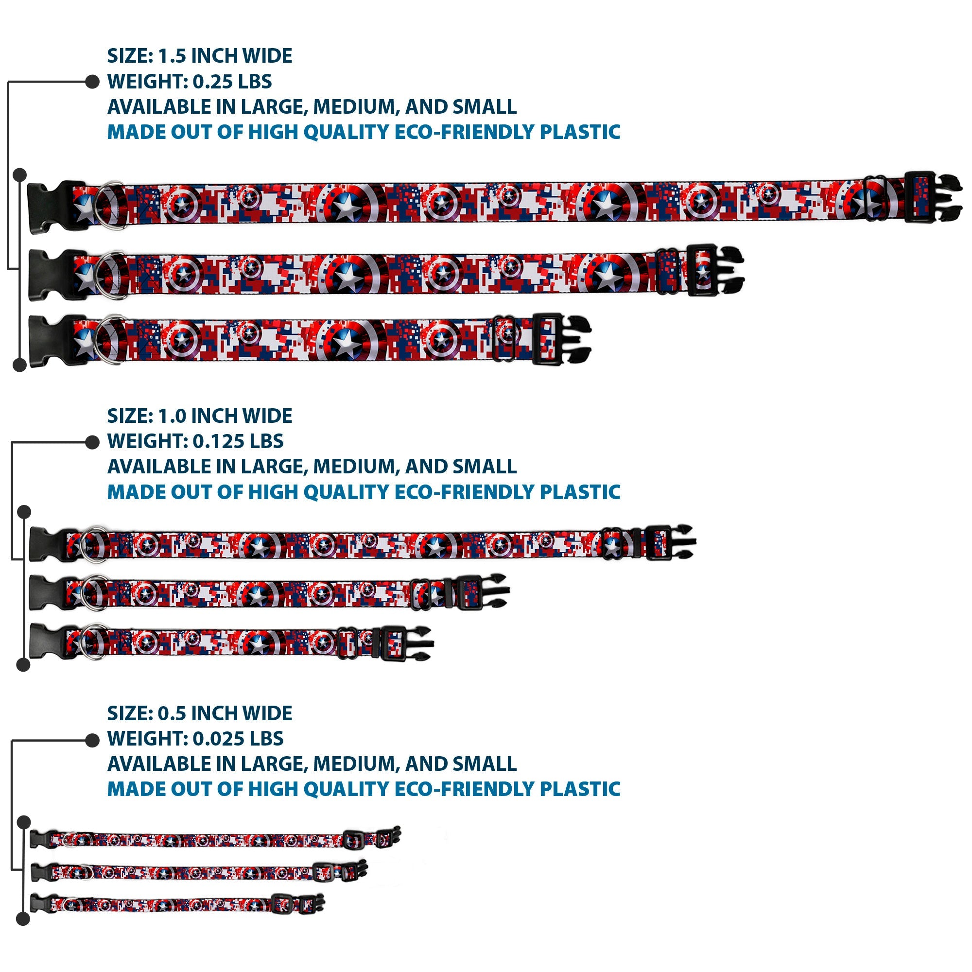 Plastic Clip Collar - Captain America Shield Digital Camo Blue/White/Red