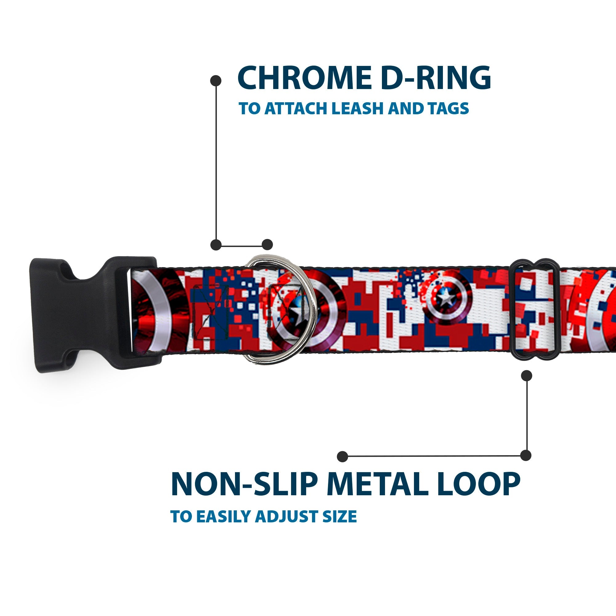 Plastic Clip Collar - Captain America Shield Digital Camo Blue/White/Red