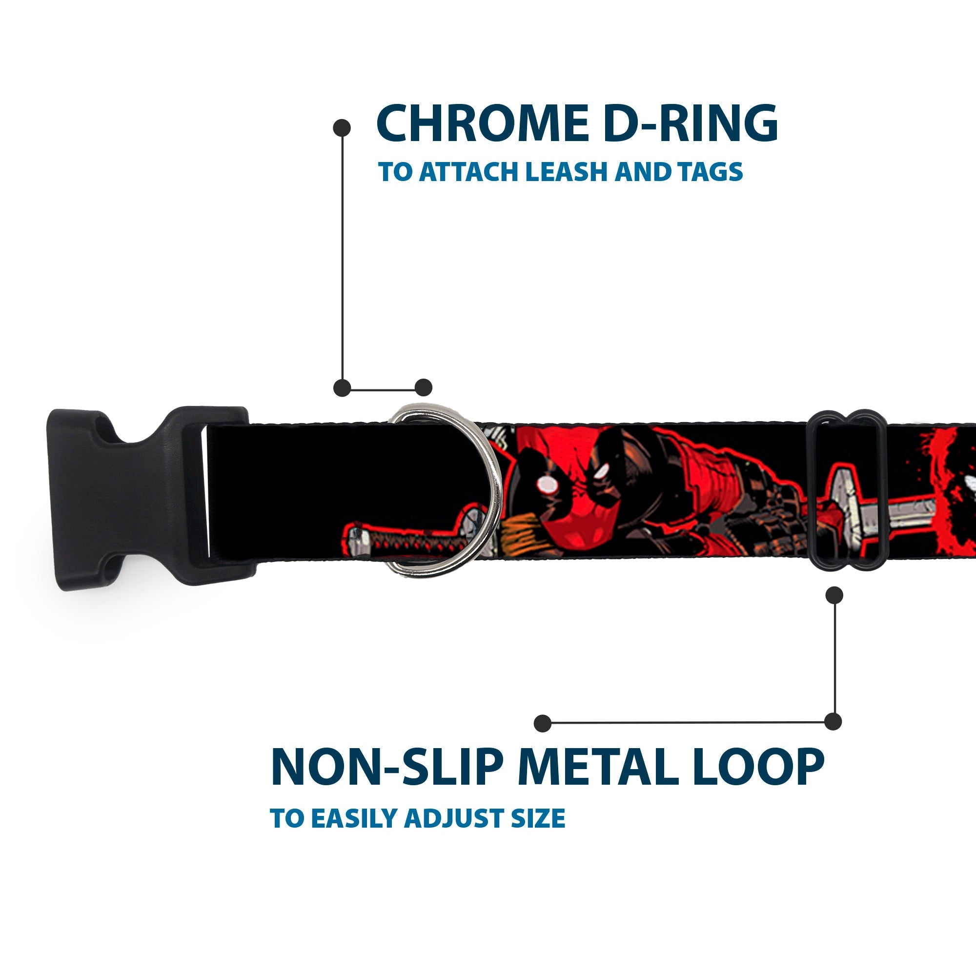 Plastic Clip Collar - Deadpool 2-Action Poses/Splatter Logo Black/Red/White