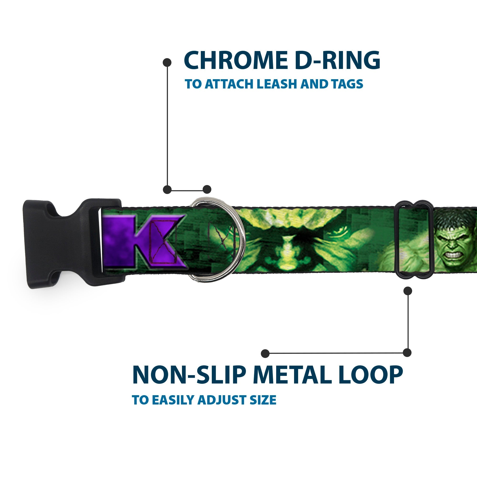 Plastic Clip Collar - HULK Face CLOSE-UP/Action Pose Greens/Purples
