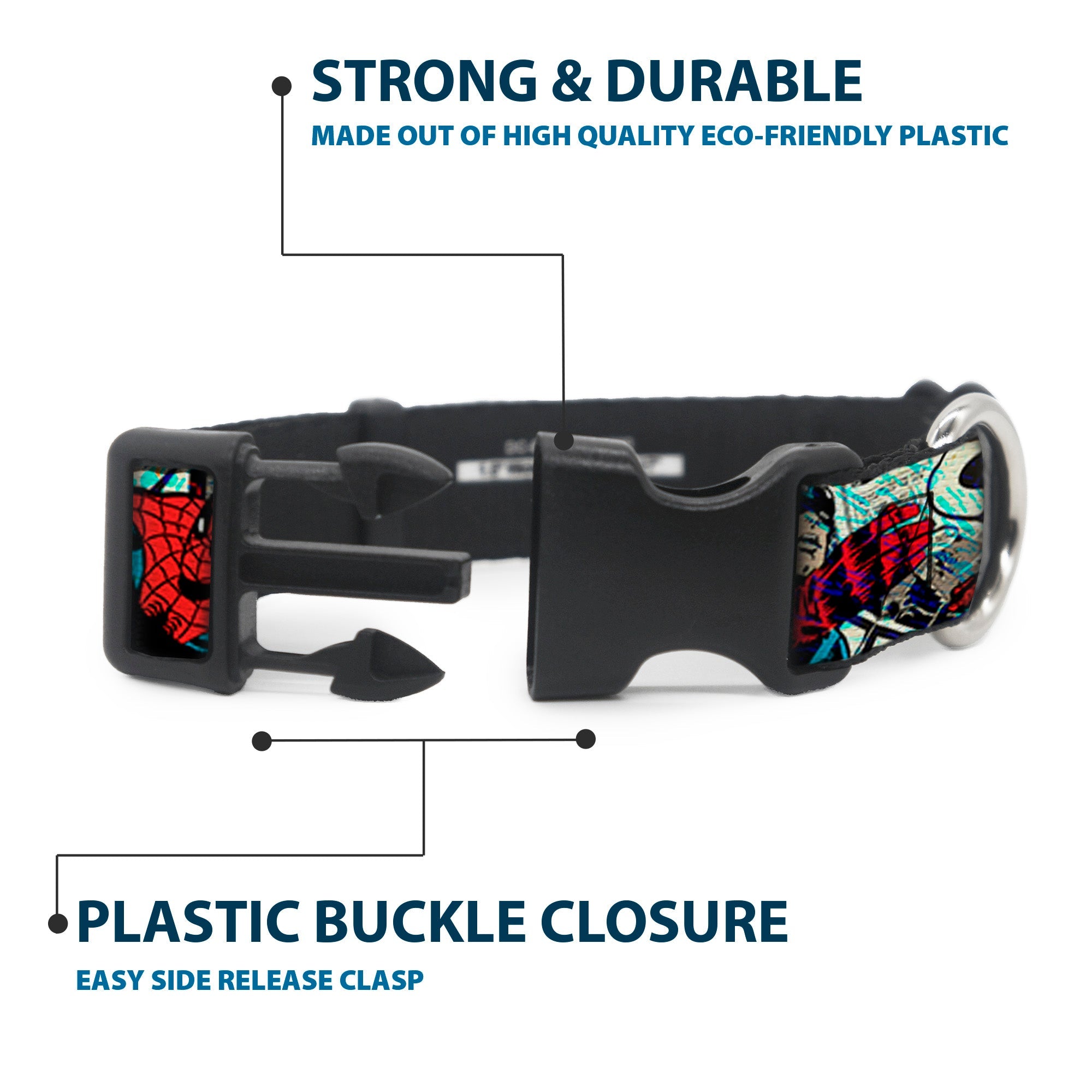 Plastic Clip Collar - 4-Superhero Action Poses/Comic Scenes White/Black/Full Color Splatter