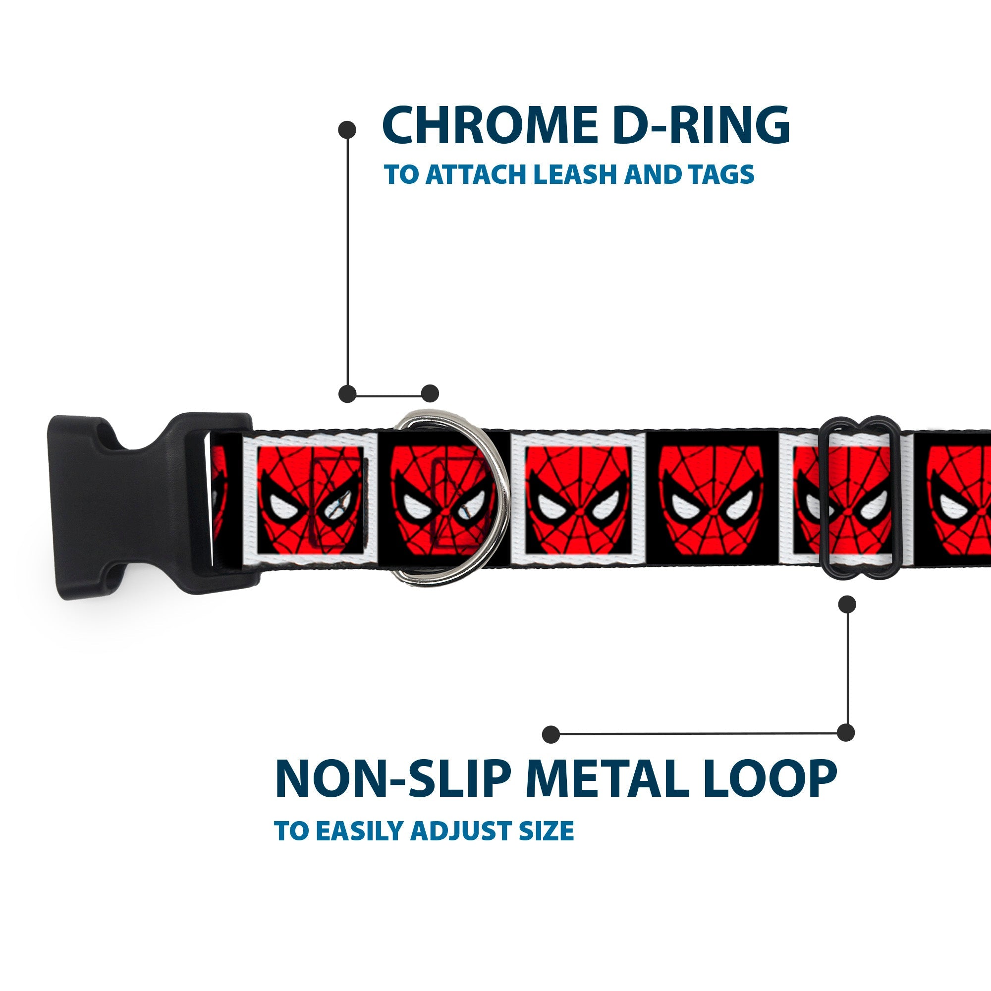 Plastic Clip Collar - Spider-Man Face Black/White Blocks