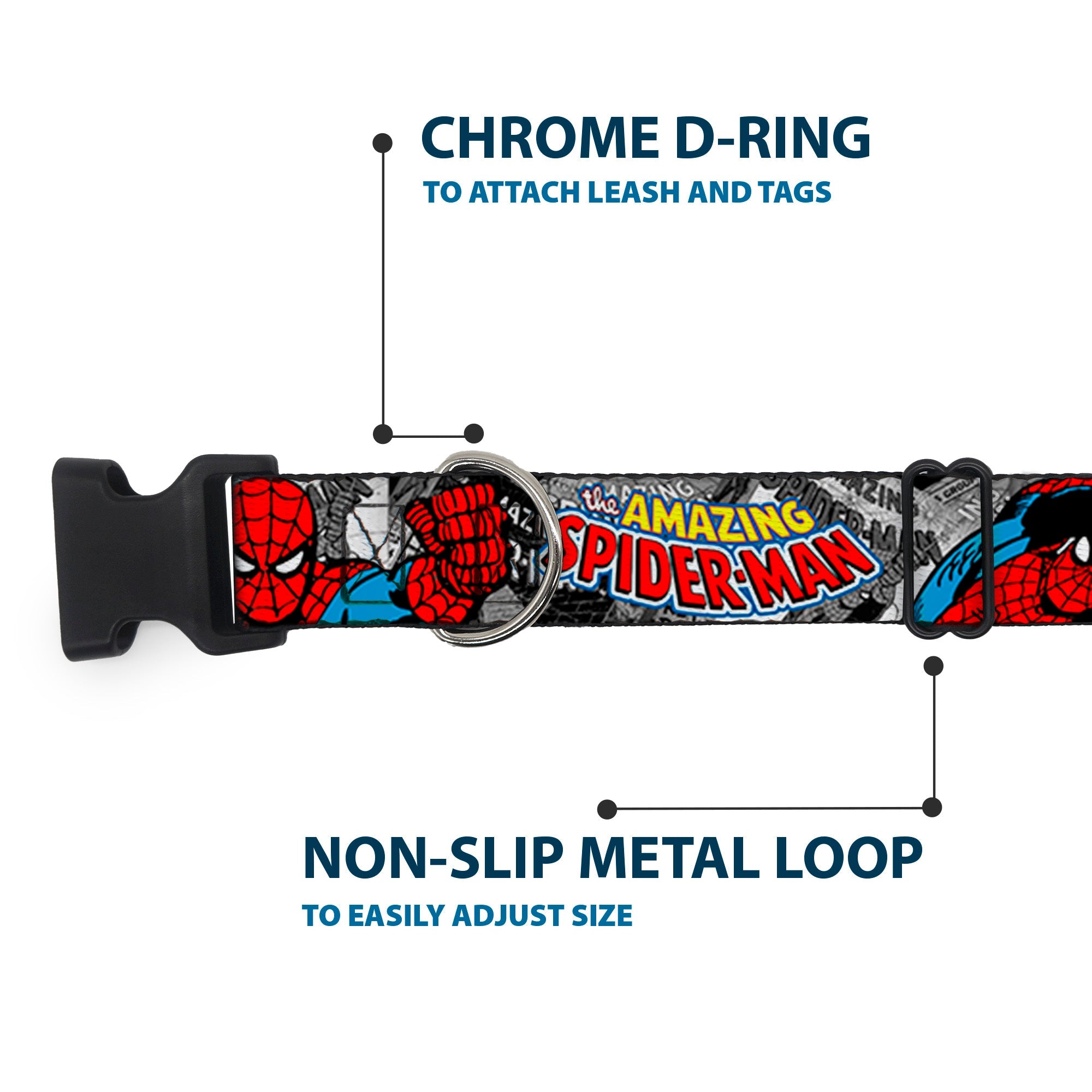 Plastic Clip Collar - THE AMAZING SPIDER-MAN Stacked Comic Books/Action Poses