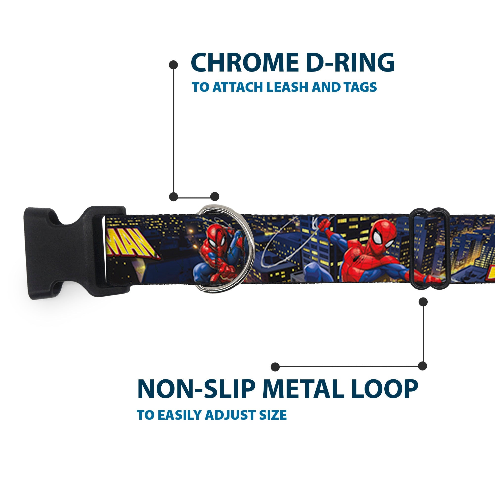 Plastic Clip Collar - SPIDER-MAN Title Logo and Action Skyline Poses