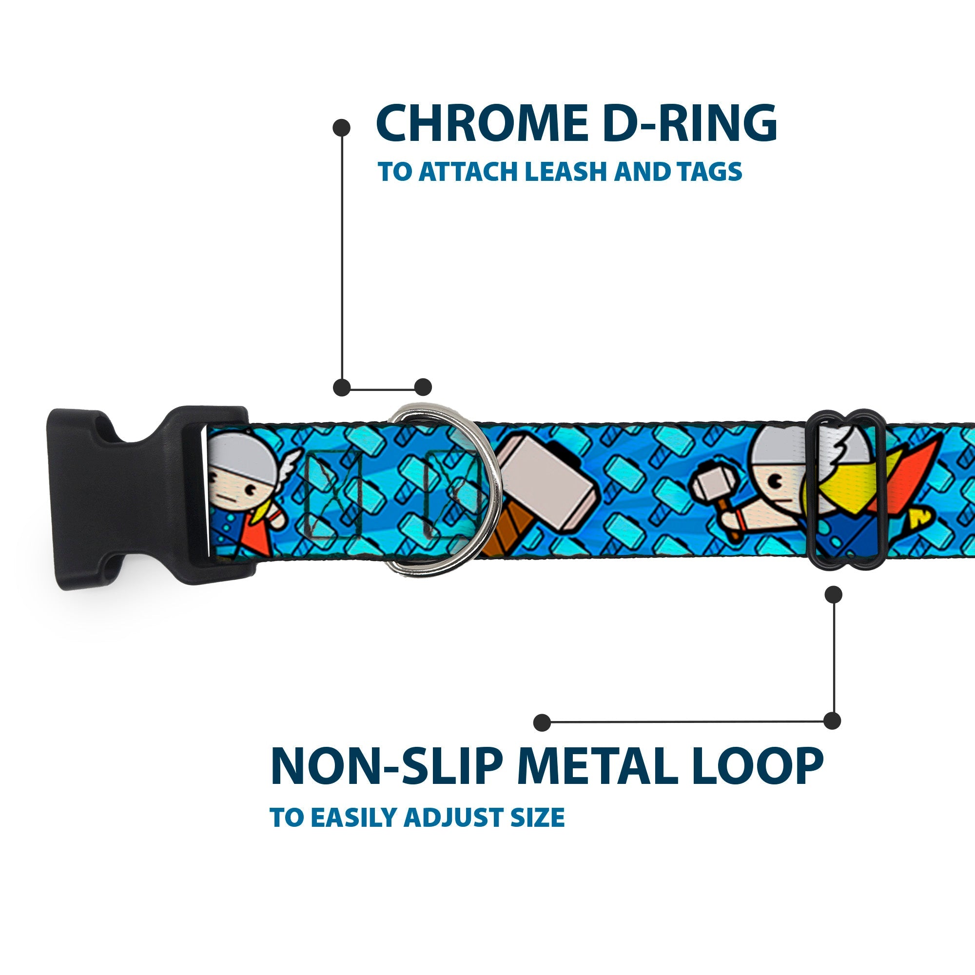 Plastic Clip Collar - Kawaii Thor Poses/Hammer Monogram Blues