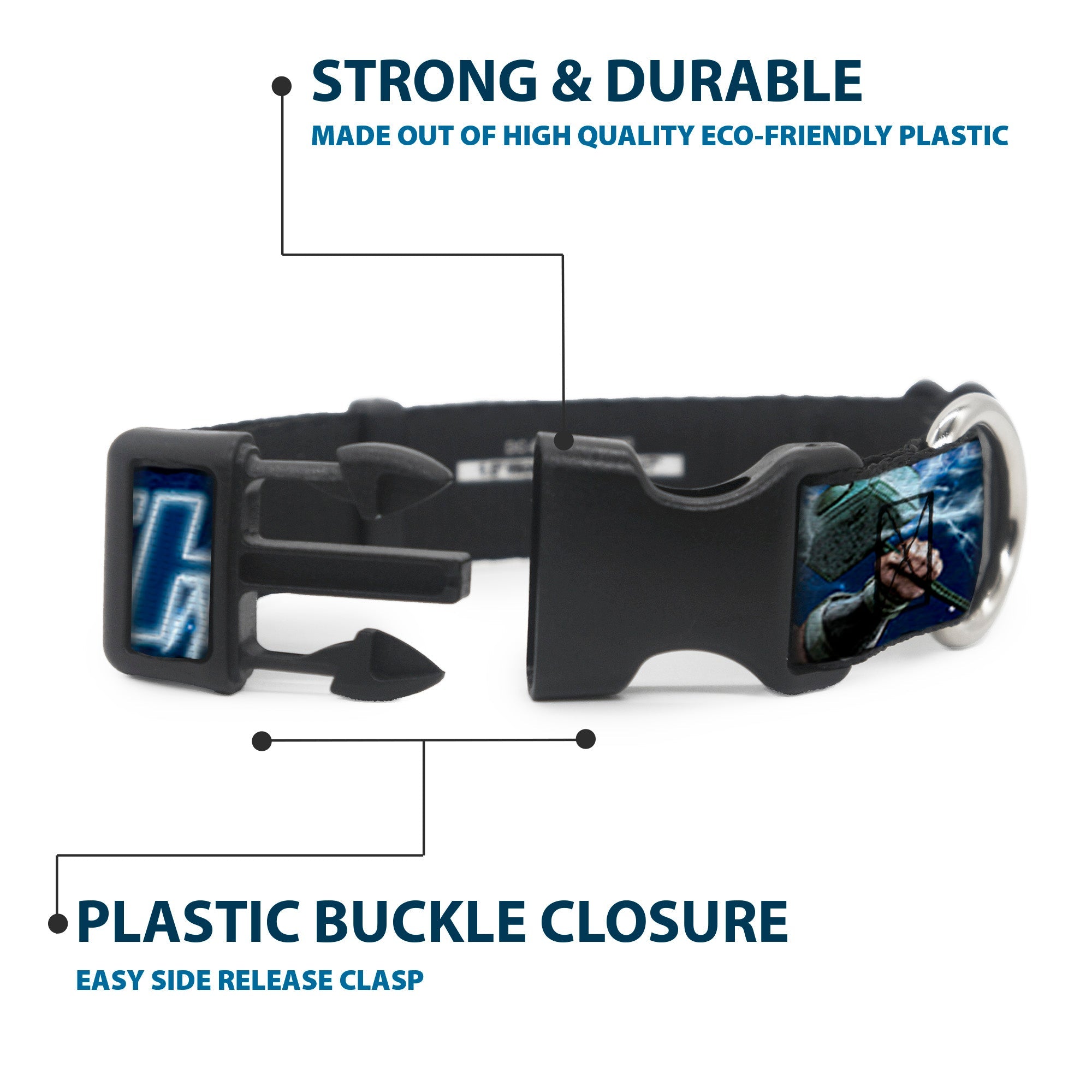 Plastic Clip Collar - Avengers THOR Hammer/Action Pose Galaxy Blues/White