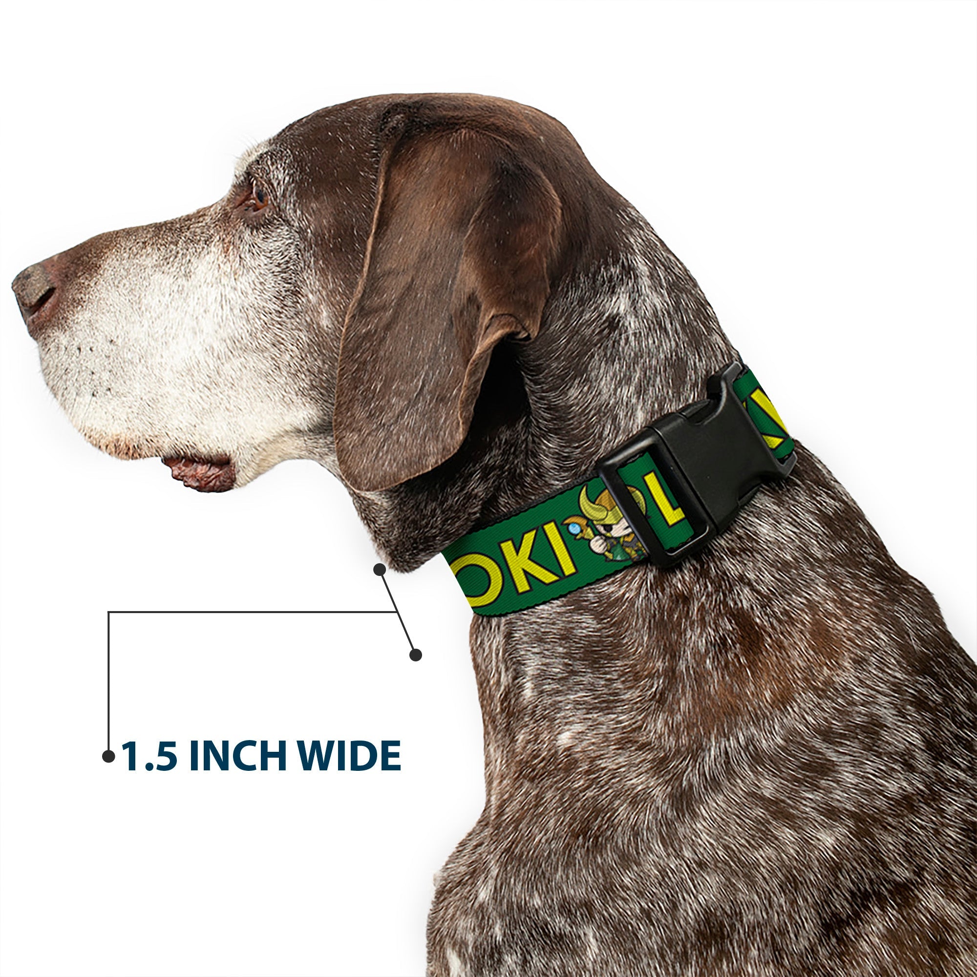 Plastic Clip Collar - Kawaii LOKI Standing Pose/Text Green/Yellow