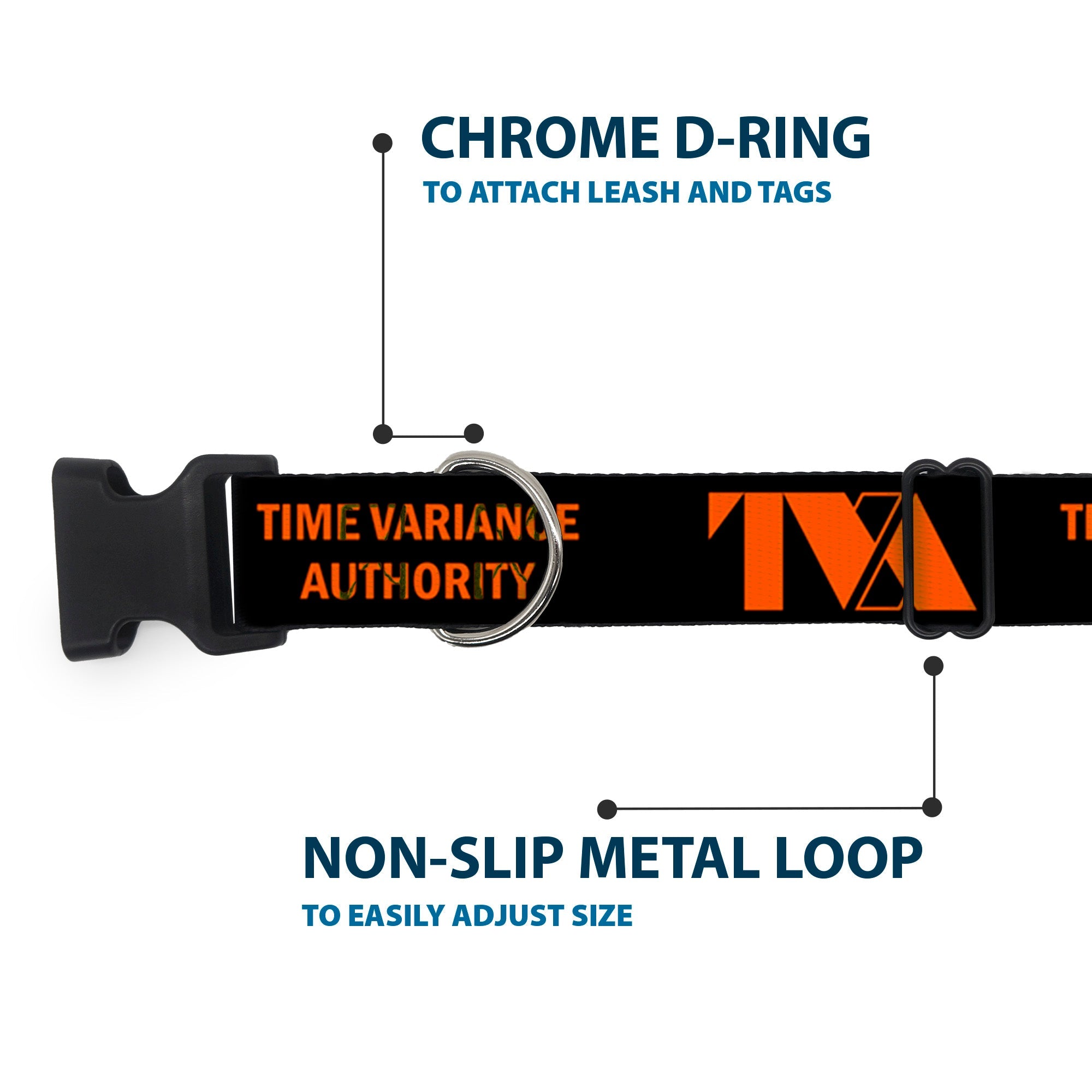 Plastic Clip Collar - Loki Series TVA TIME VARIANCE AUTHORITY Text Black/Orange