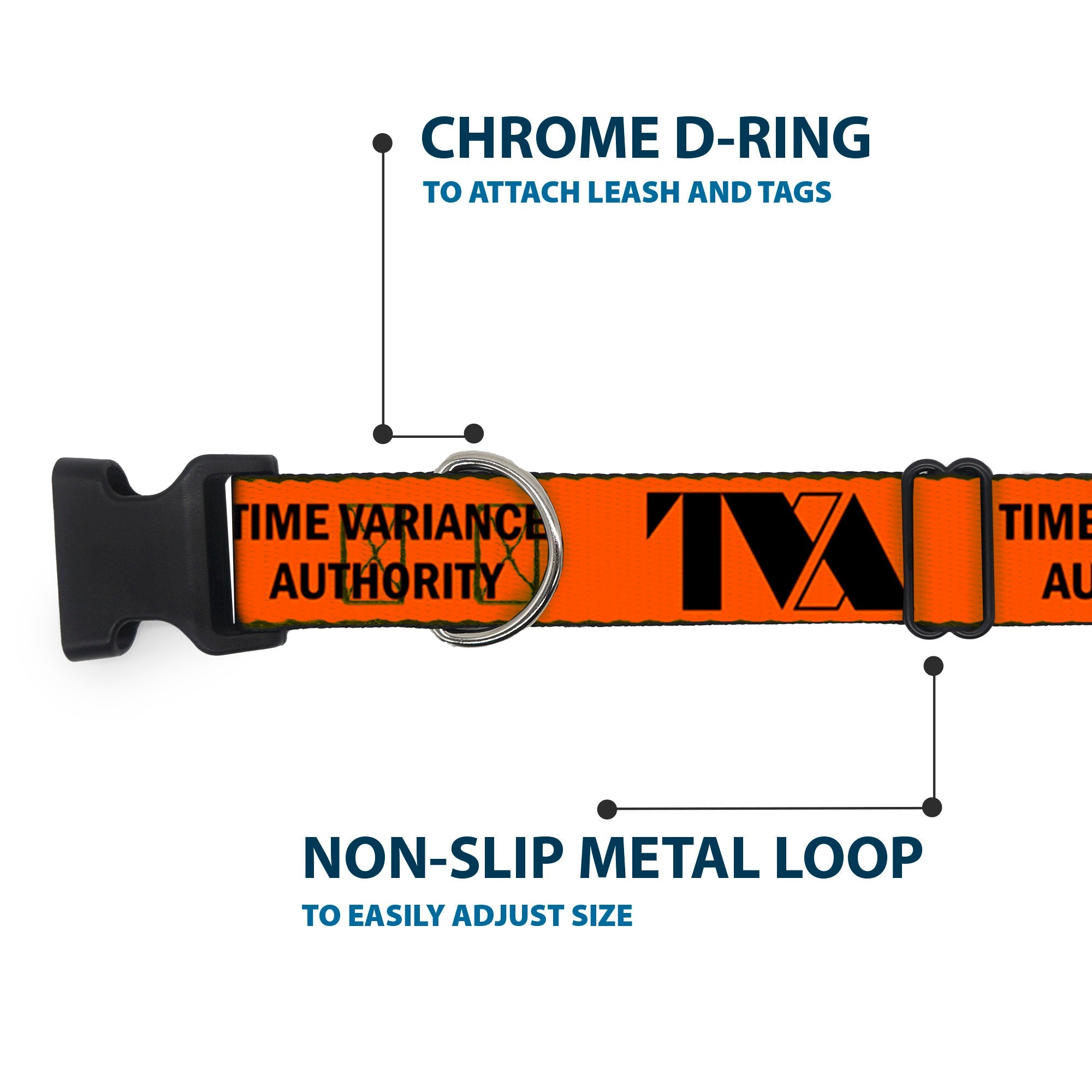 Plastic Clip Collar - Loki Series TVA TIME VARIANCE AUTHORITY Text Orange/Black