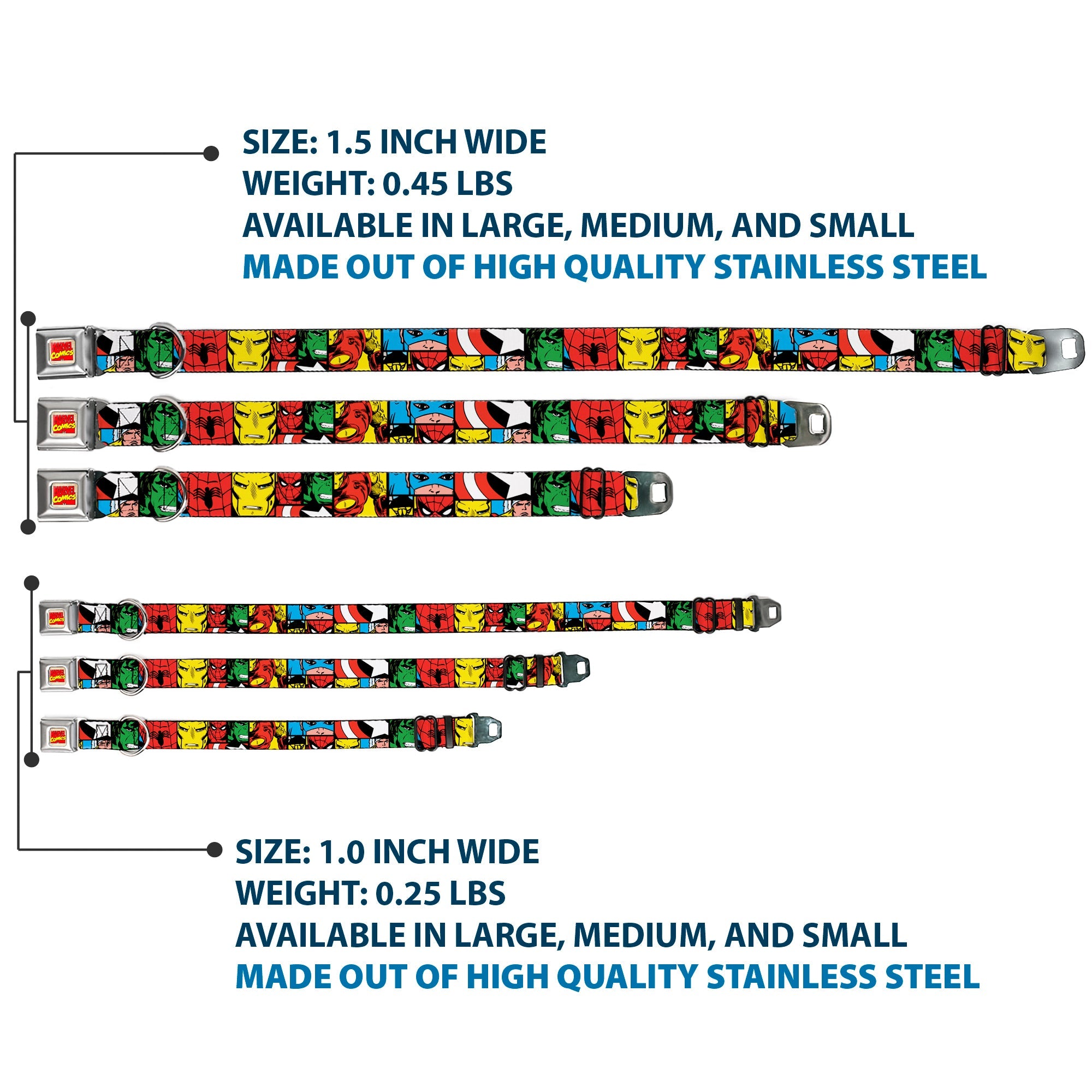 MARVEL COMICS Marvel Comics Logo Full Color Seatbelt Buckle Collar - Marvel Superhero Comic Blocks