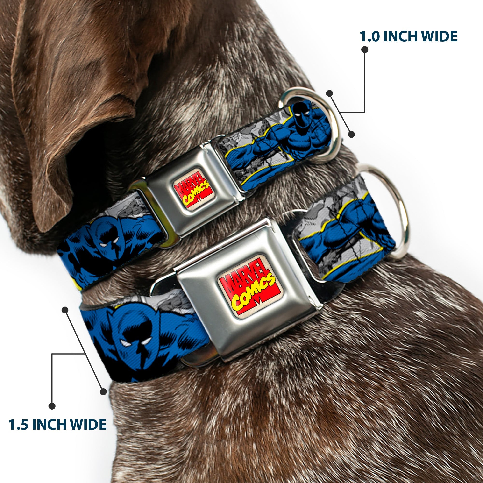 Dog Collar AVA - MARVEL COMICS LOGO FULL COLOR - CLASSIC BLACK PANTHER ACTION POSES/STACKED COMICS
