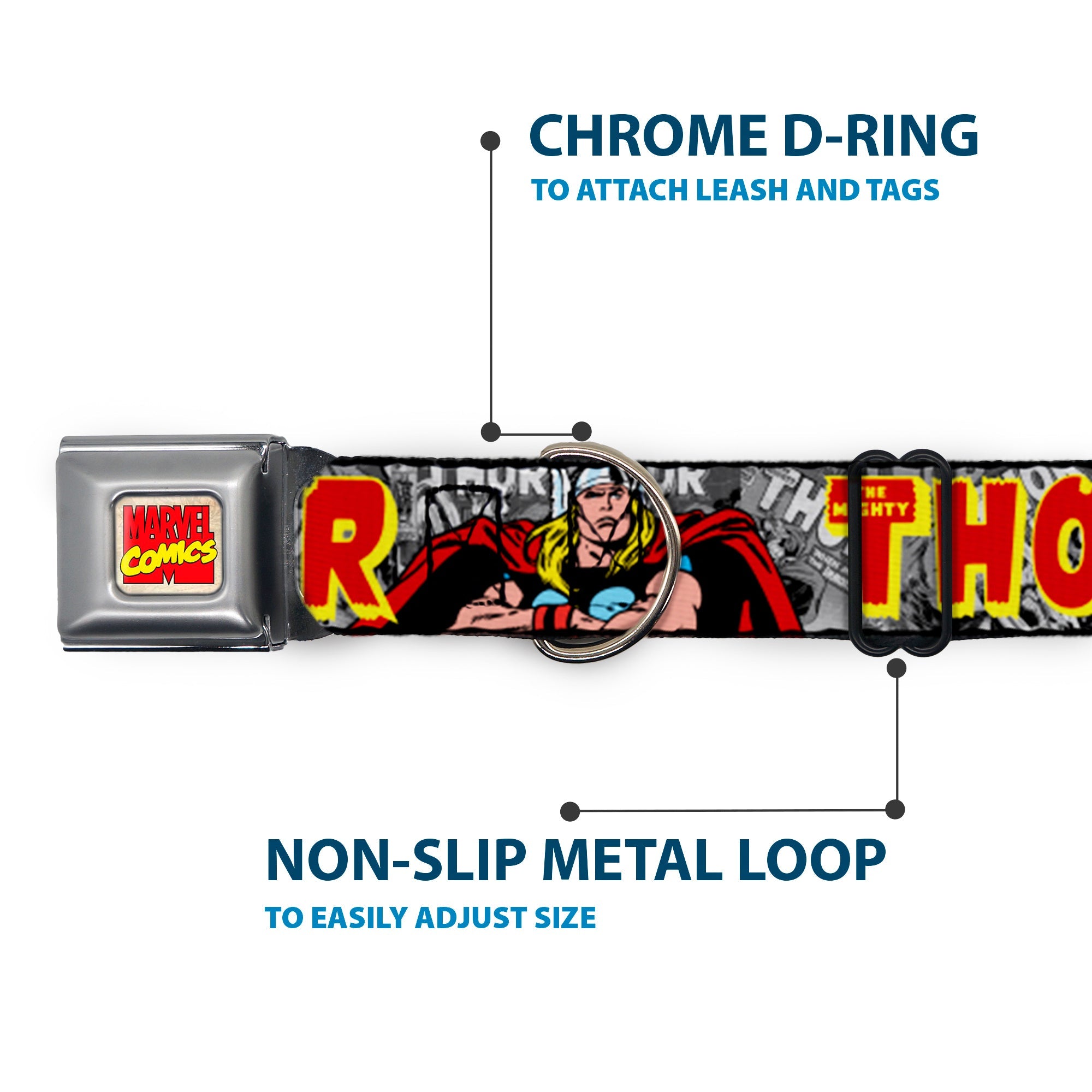 Marvel Comics Seatbelt Buckle Collar - THE MIGHTY THOR Action Poses