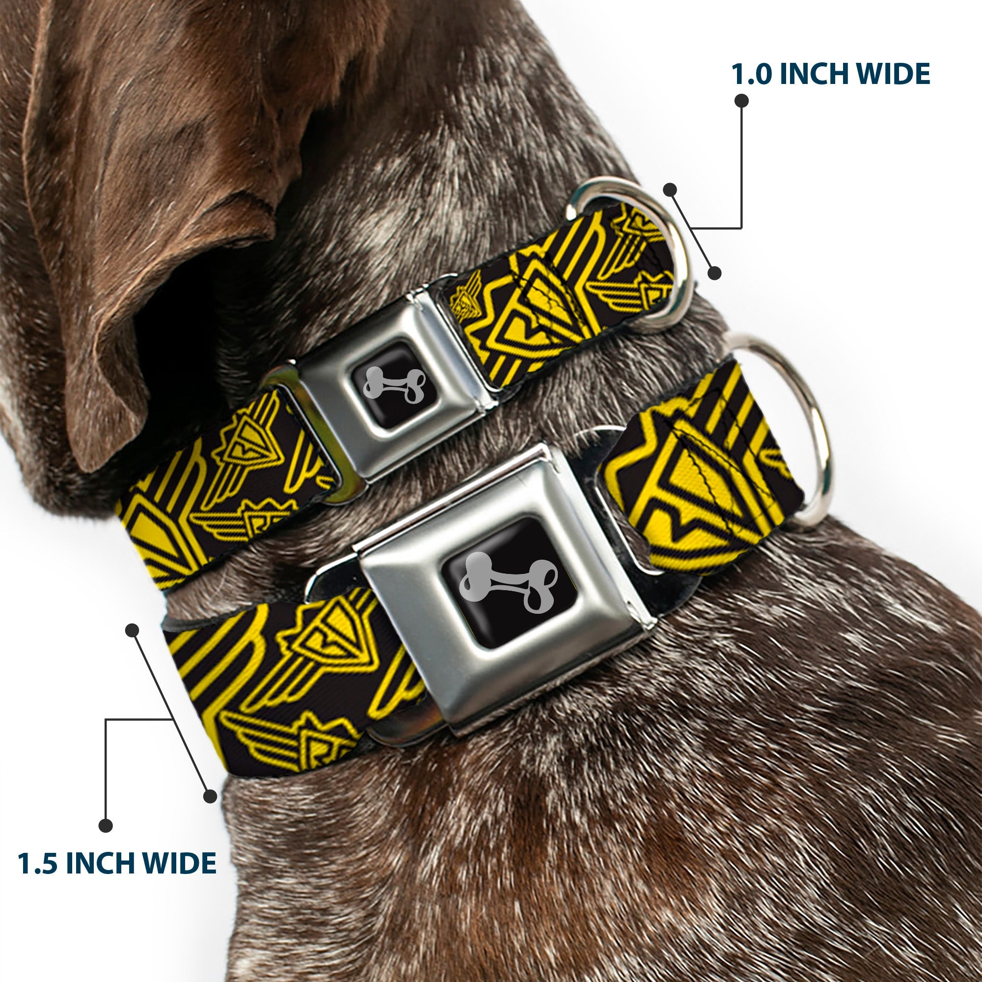 Dog Bone Seatbelt Buckle Collar - BD Logo Scattered Black/Yellow