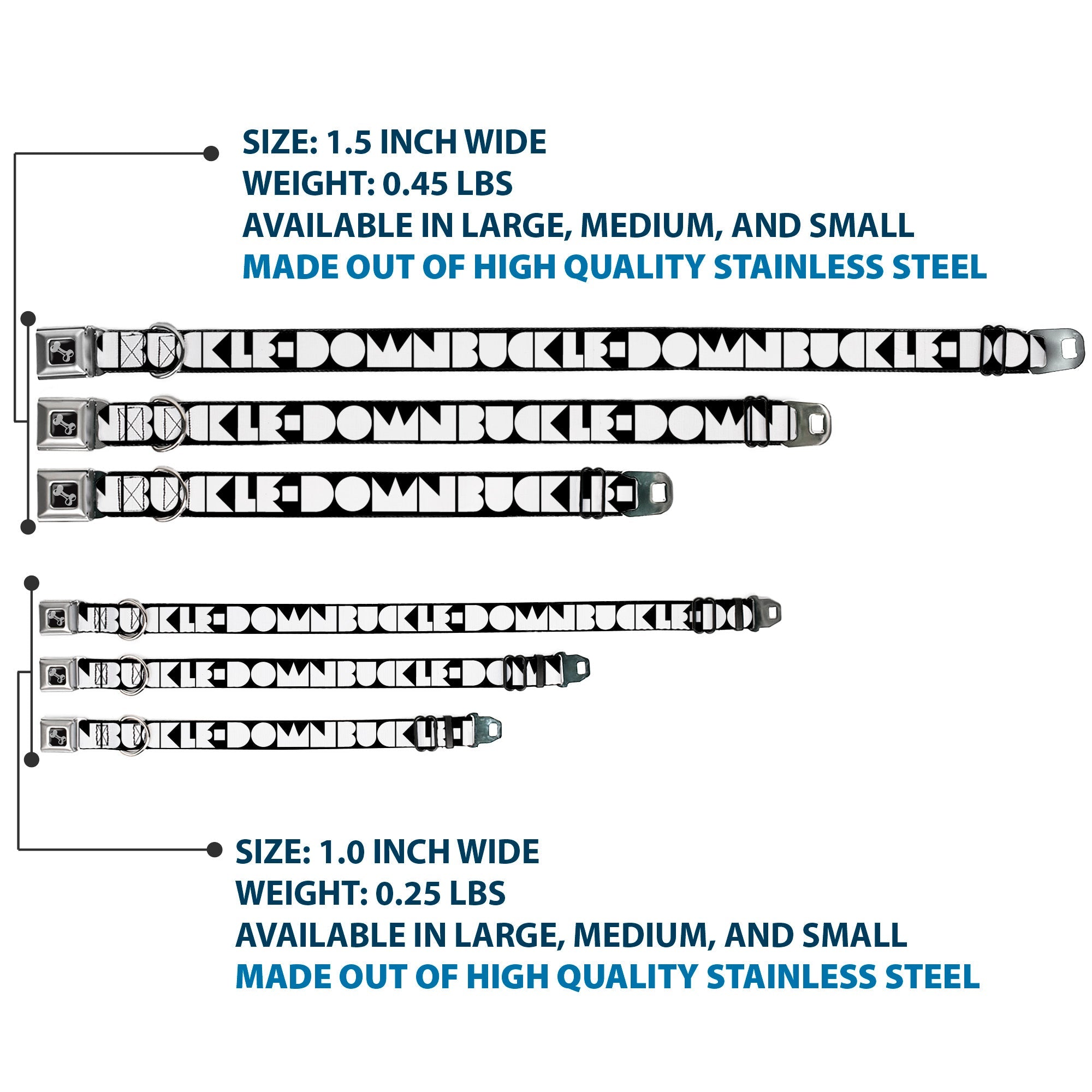 Dog Bone Seatbelt Buckle Collar - BUCKLE-DOWN Shapes Black/White