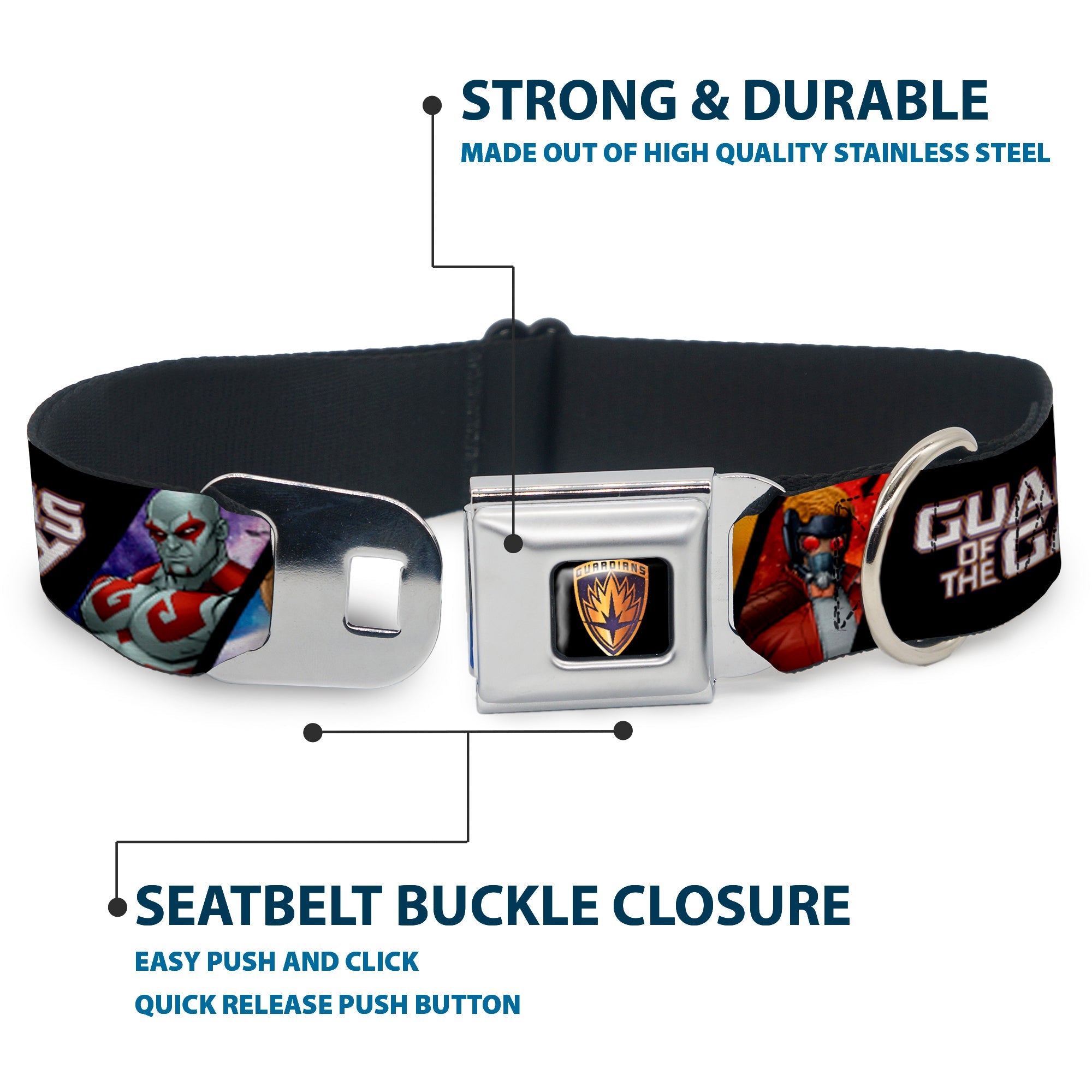 GUARDIANS OF THE GALAXY - EVERGREEN GUARDIANS Badge Full Color Black Gold Purple Seatbelt Buckle Collar - GUARDIANS OF THE GALAXY 5-Character Pose Blocks