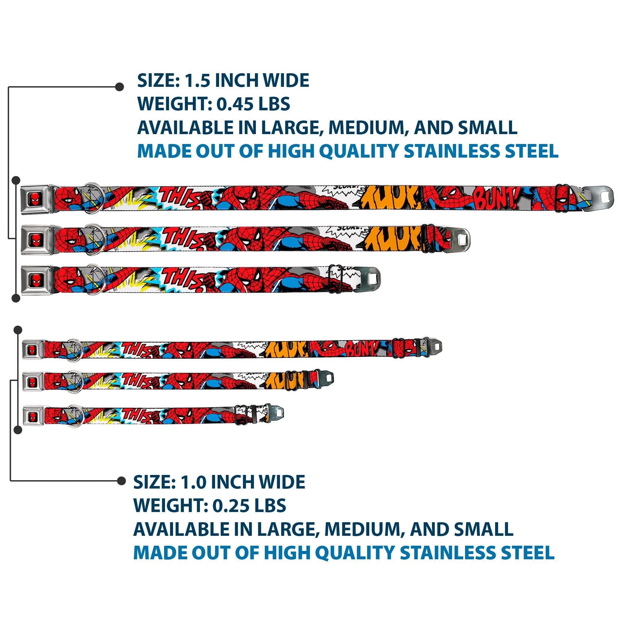 MARVEL UNIVERSE Spider-Man Full Color Seatbelt Buckle Collar - Spider-Man w/Action Verbiage