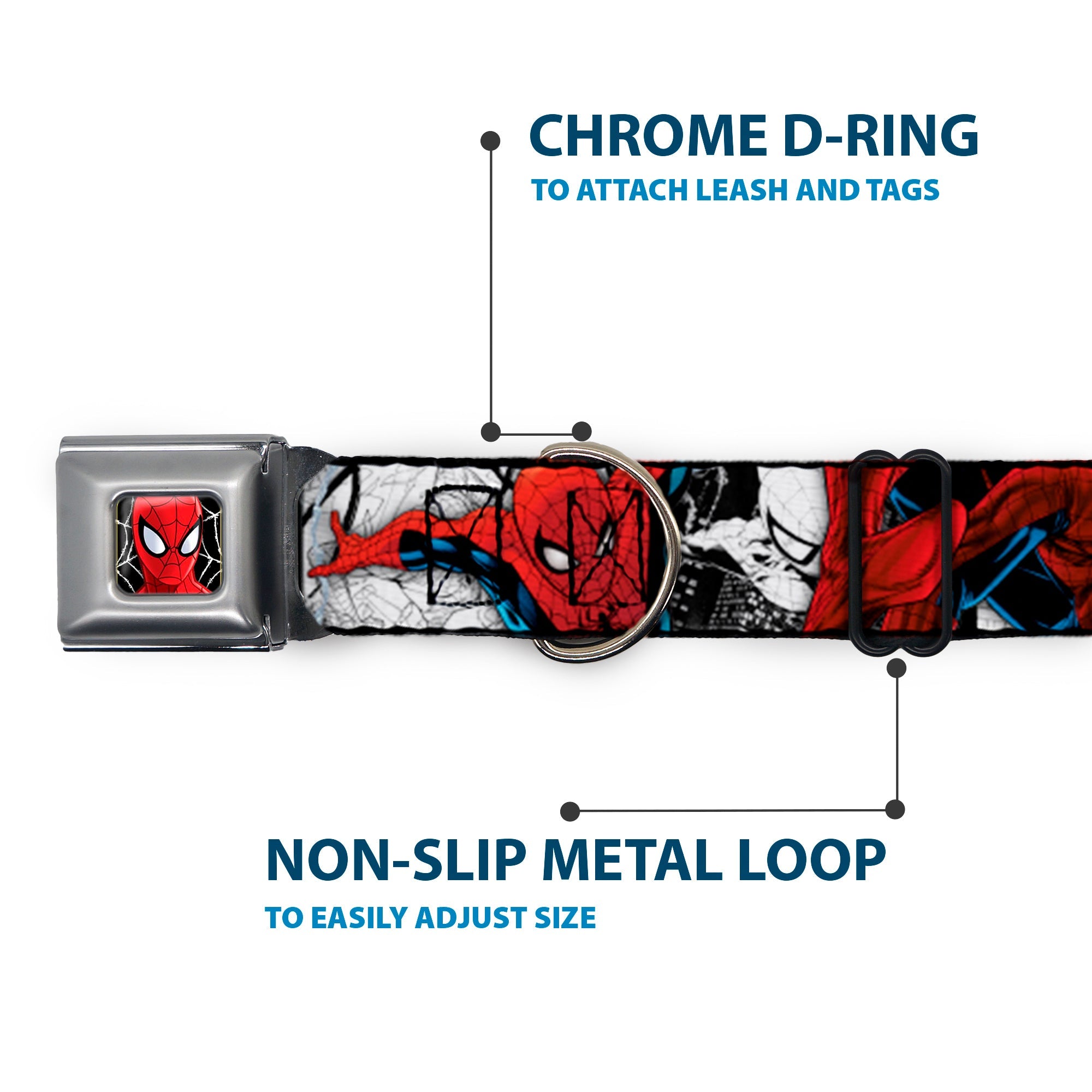ULTIMATE SPIDER-MAN Ultimate Spider-Man Face Web Full Color Seatbelt Buckle Collar - SPIDER-MAN Action Poses/Comic Scenes White/Black/Red