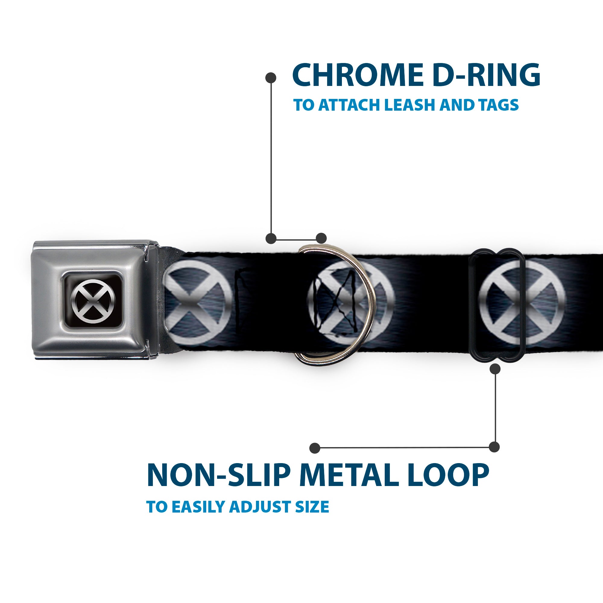 X-Men X Icon Full Color Black/Silvers Seatbelt Buckle Collar - X-Men X Icon Black/Silvers
