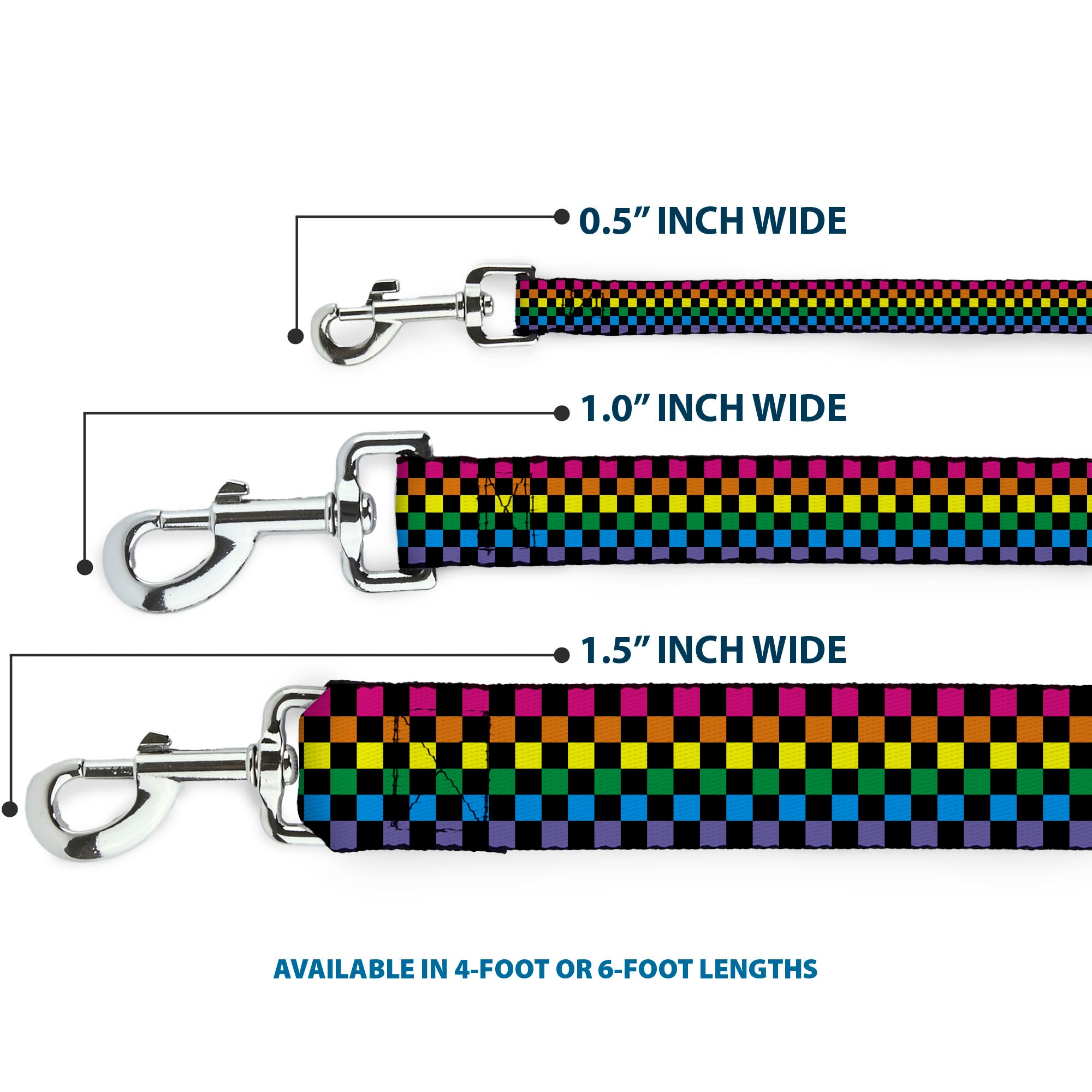 Dog Leash - Checker Black/Neon Rainbow