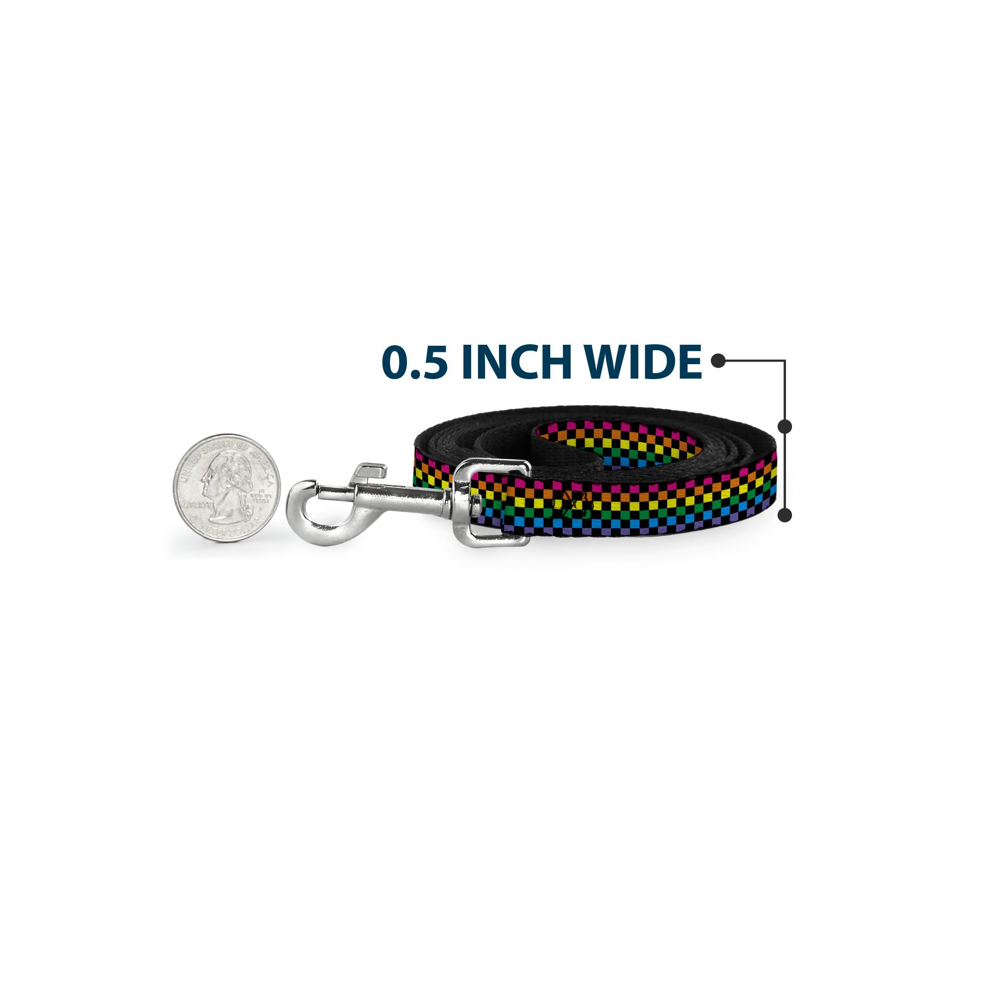 Dog Leash - Checker Black/Neon Rainbow