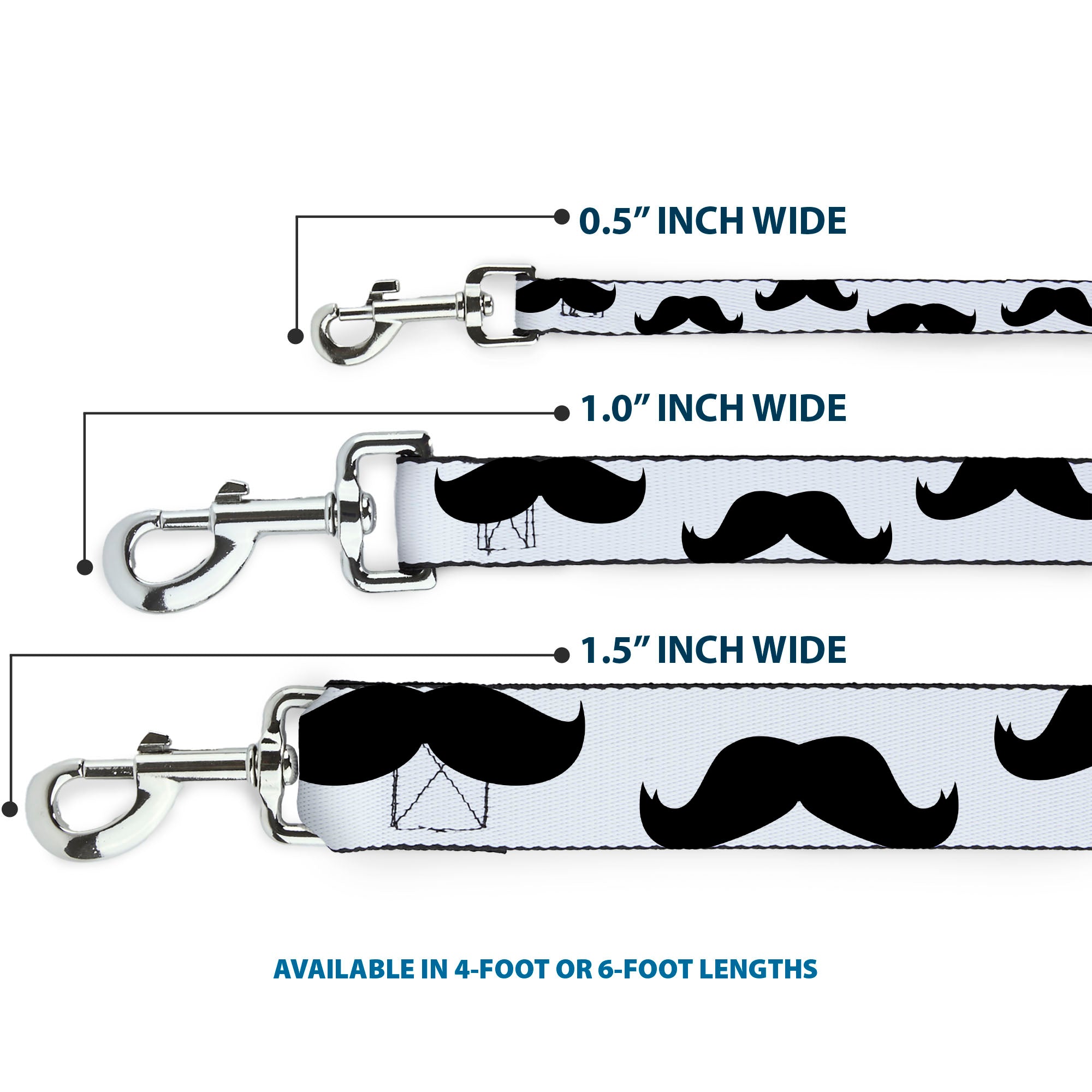 Dog Leash - Mustaches White/Black