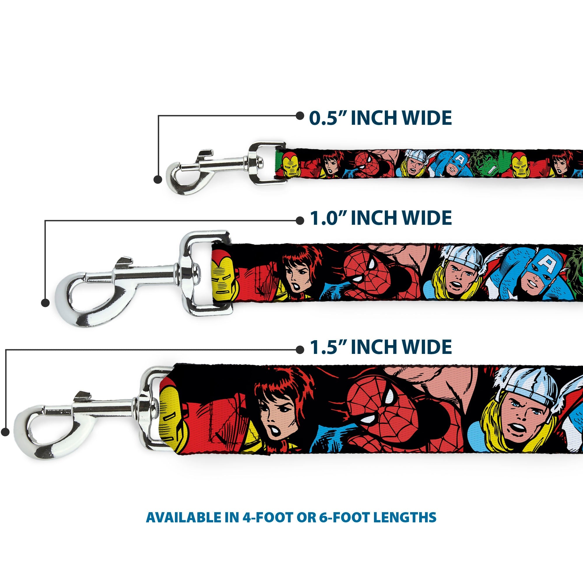 Dog Leash - 5-Marvel Characters Black