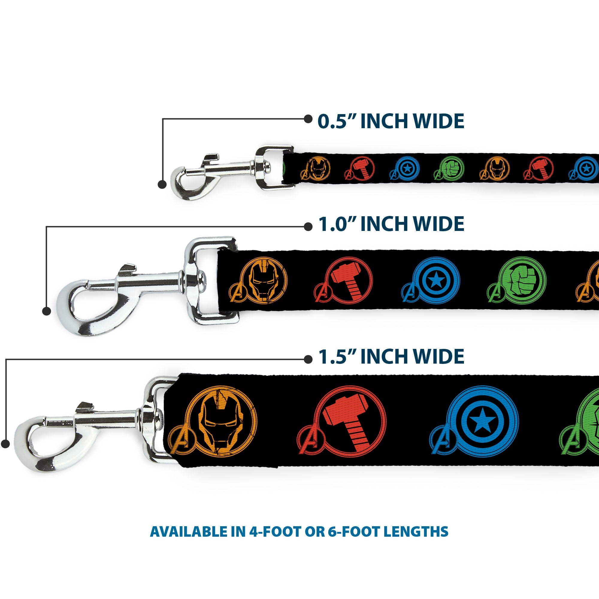 Dog Leash - Marvel Avengers Superhero Logos Black/Multi Color