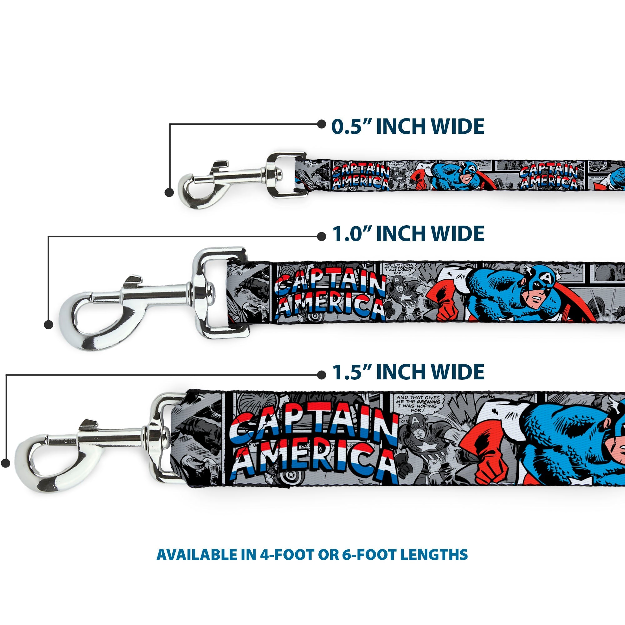 Dog Leash - CAPTAIN AMERICA 2-Poses/Comic Blocks Grays/Red/White/Blue