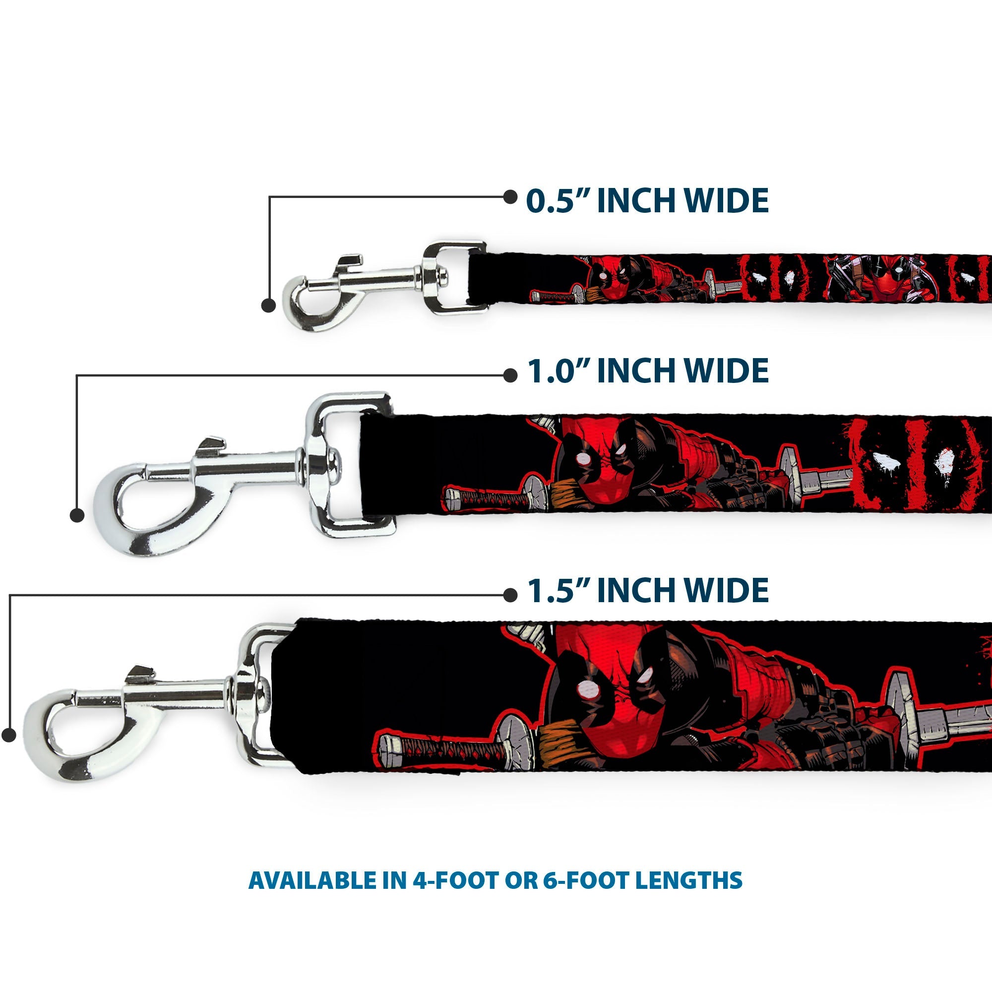 Dog Leash - Deadpool 2-Action Poses/Splatter Logo Black/Red/White